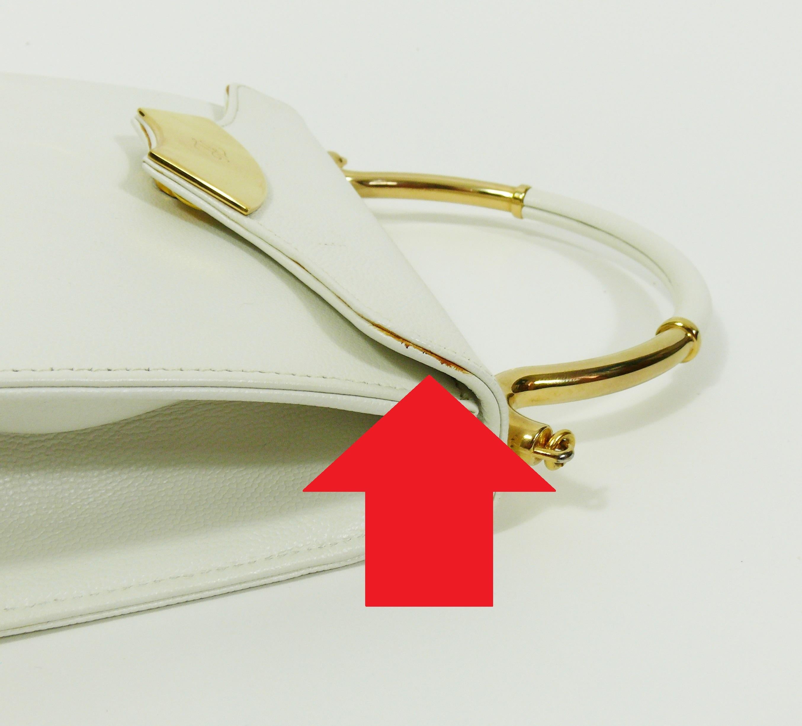 Karl Lagerfeld Vintage White Grained Leather Handbag 7