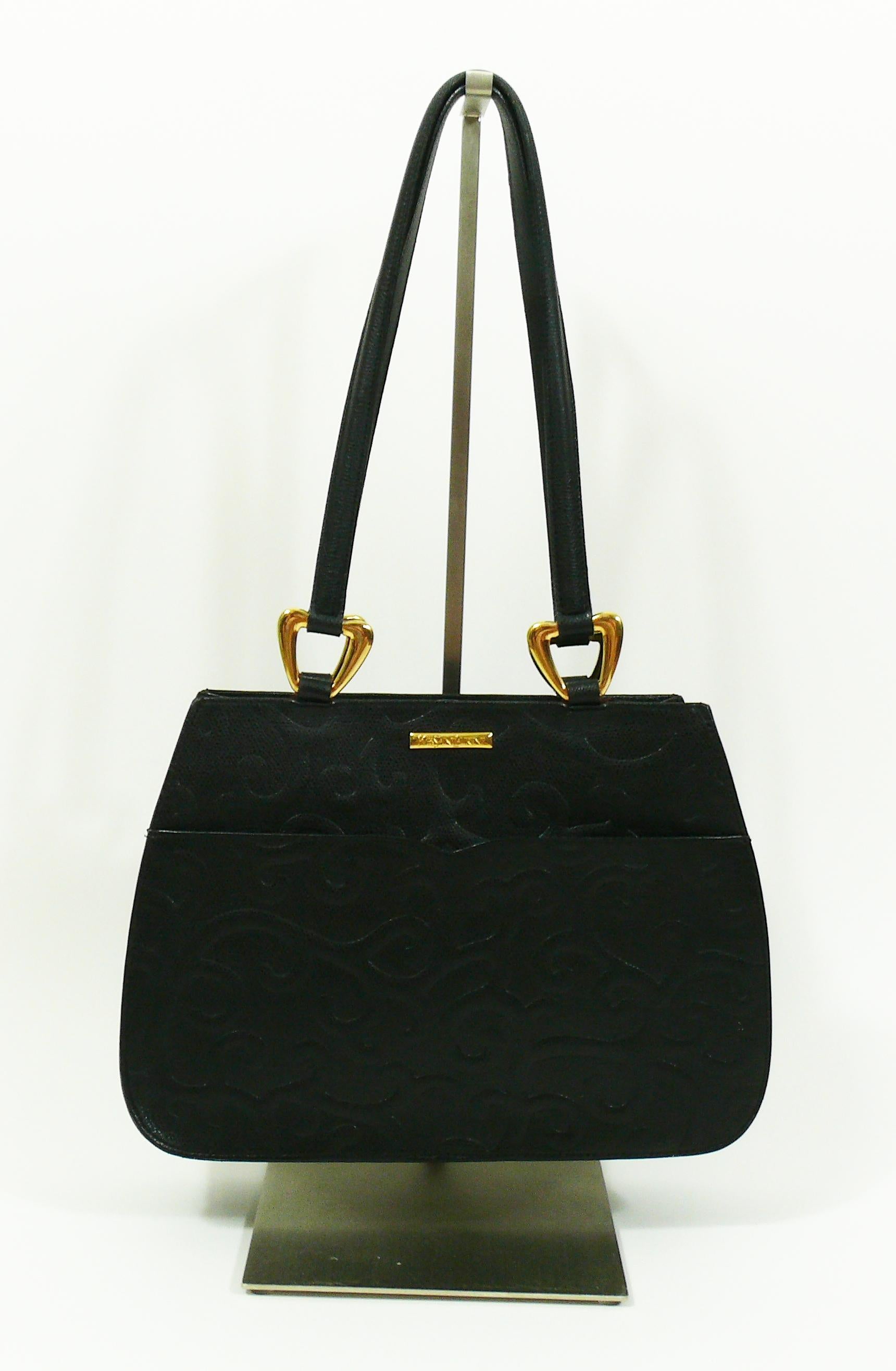 Yves Saint Laurent YSL Vintage Grained Black Leather Arabesque Bag In Good Condition In Nice, FR