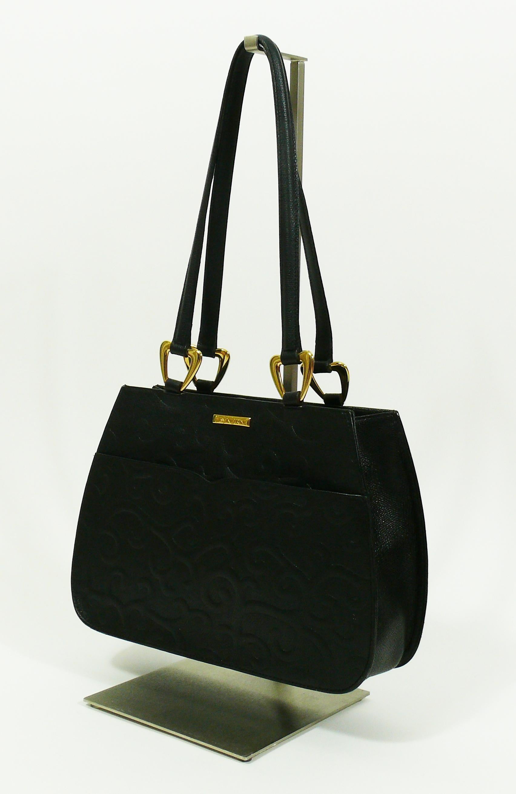 Women's Yves Saint Laurent YSL Vintage Grained Black Leather Arabesque Bag