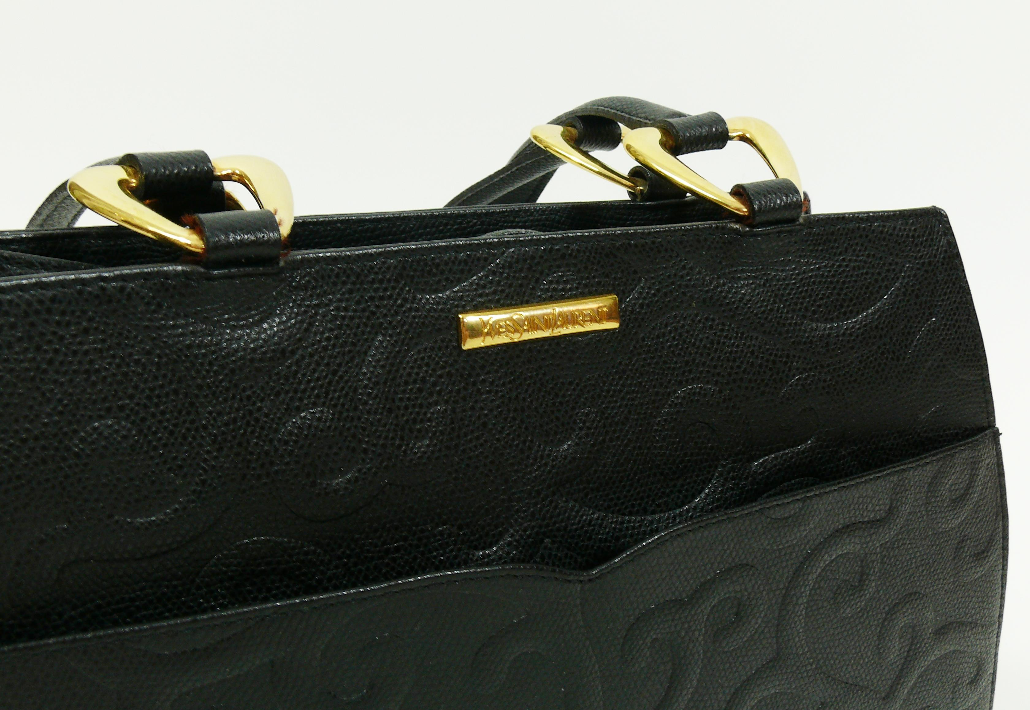 Yves Saint Laurent YSL Vintage Grained Black Leather Arabesque Bag 4