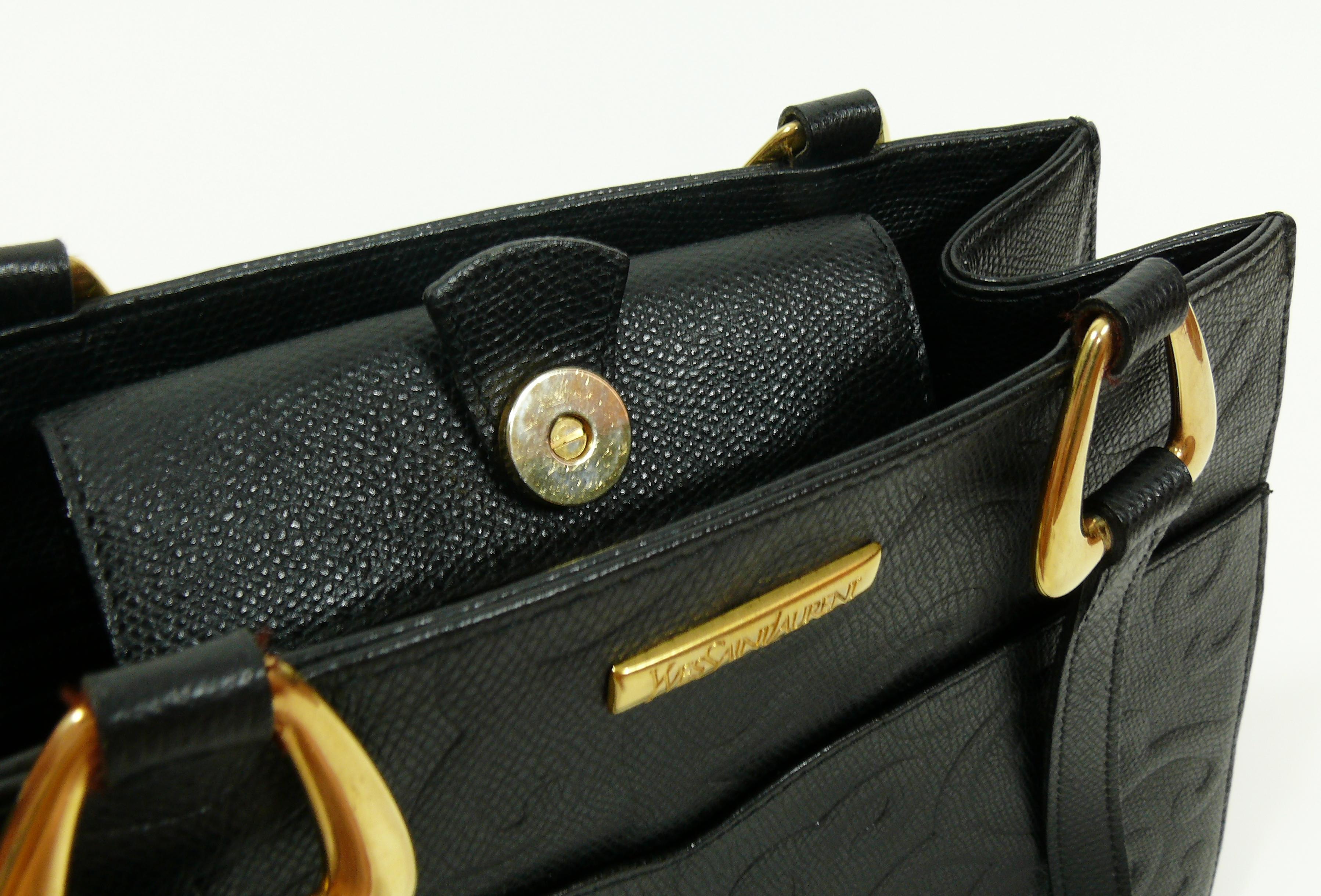 Yves Saint Laurent YSL Vintage Grained Black Leather Arabesque Bag 5