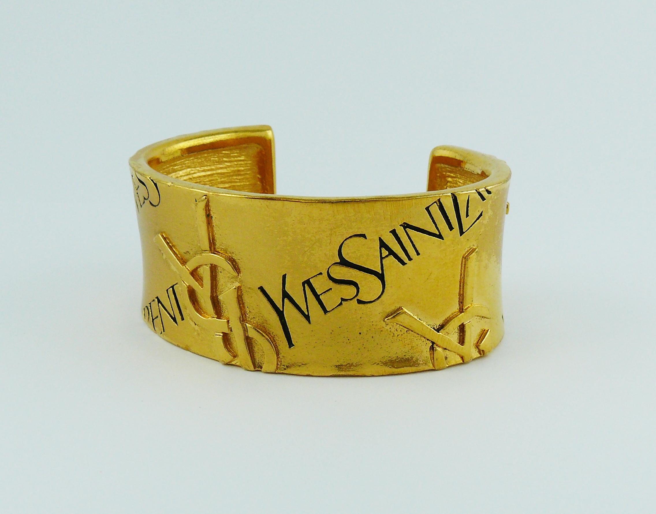 Yves Saint Laurent YSL Vintage Signature Logo Cuff Bracelet In Good Condition For Sale In Nice, FR