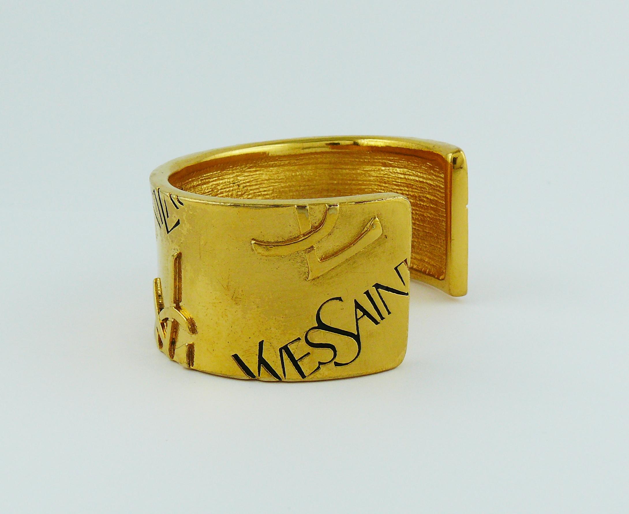 Women's Yves Saint Laurent YSL Vintage Signature Logo Cuff Bracelet For Sale