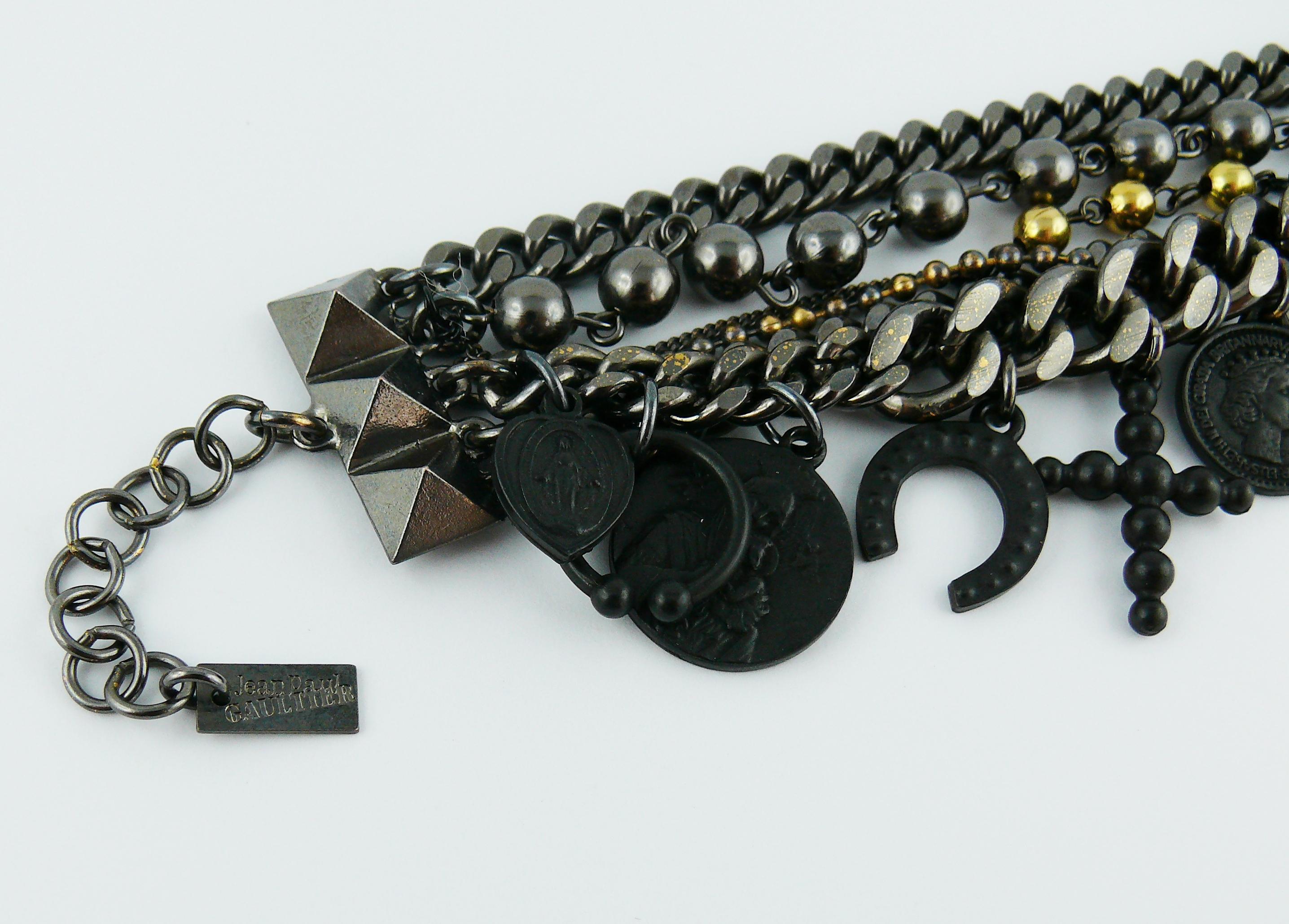 Jean Paul Gaultier Multi Chain Gothic Charm Bracelet In Excellent Condition In Nice, FR