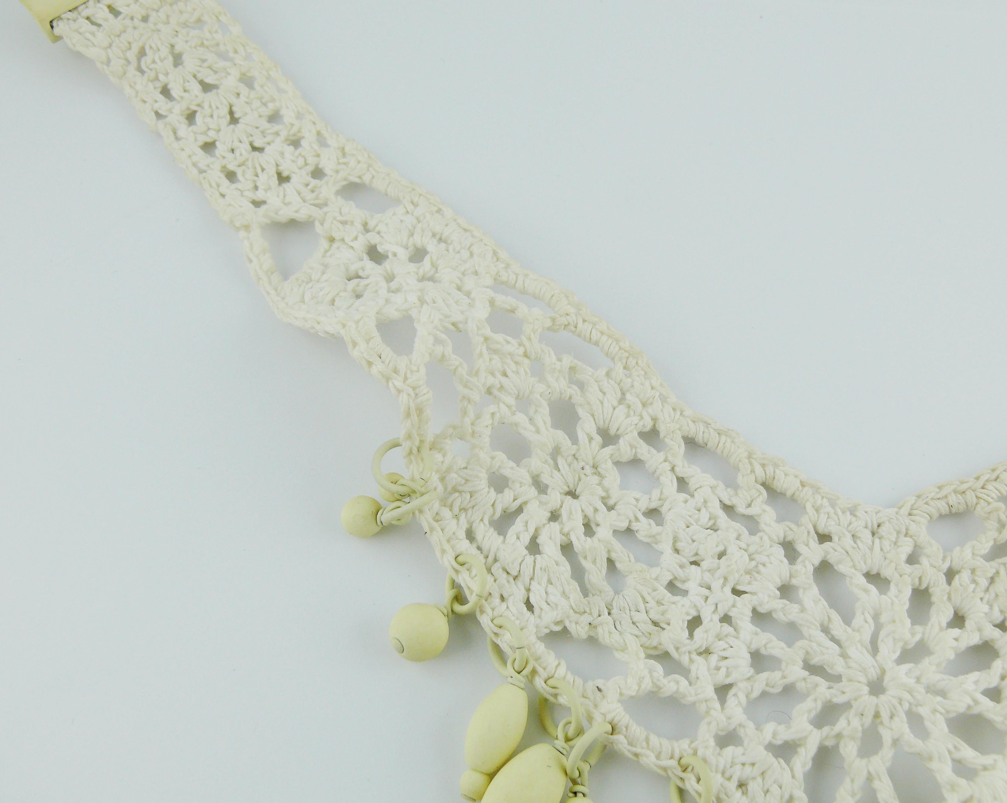 Women's Jean Paul Gaultier White Crochet Knit Beaded Choker Necklace