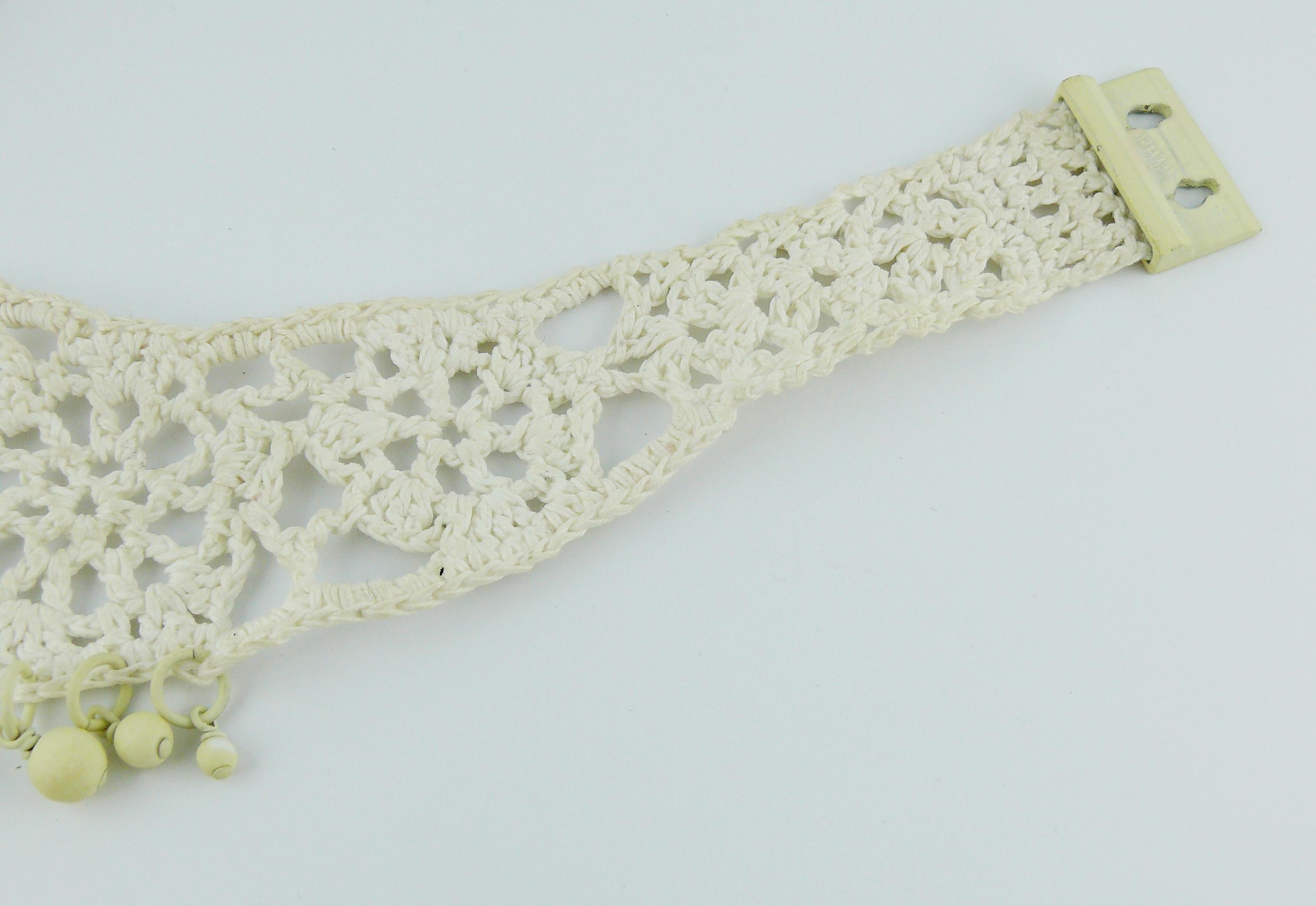 Jean Paul Gaultier White Crochet Knit Beaded Choker Necklace 2