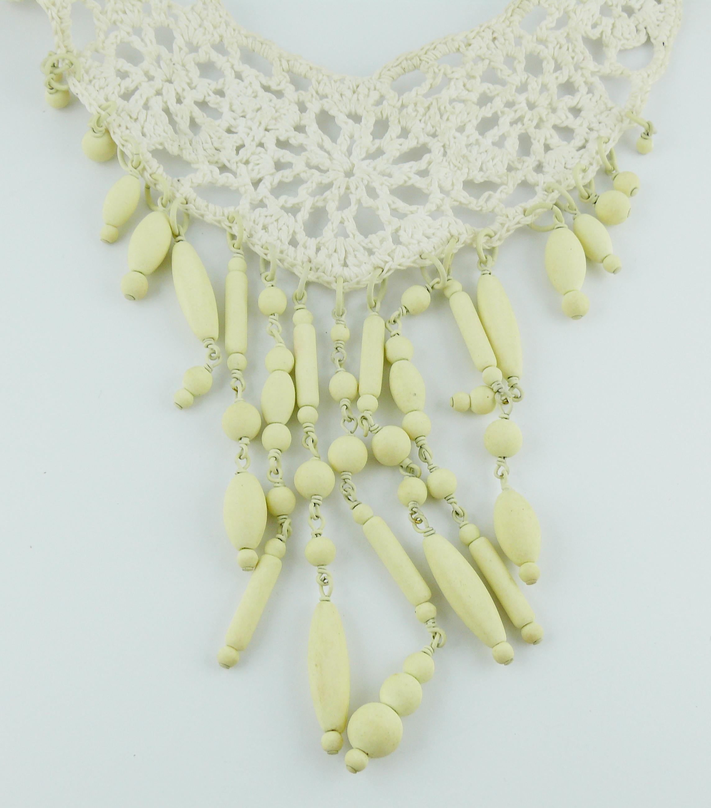 Jean Paul Gaultier White Crochet Knit Beaded Choker Necklace 3