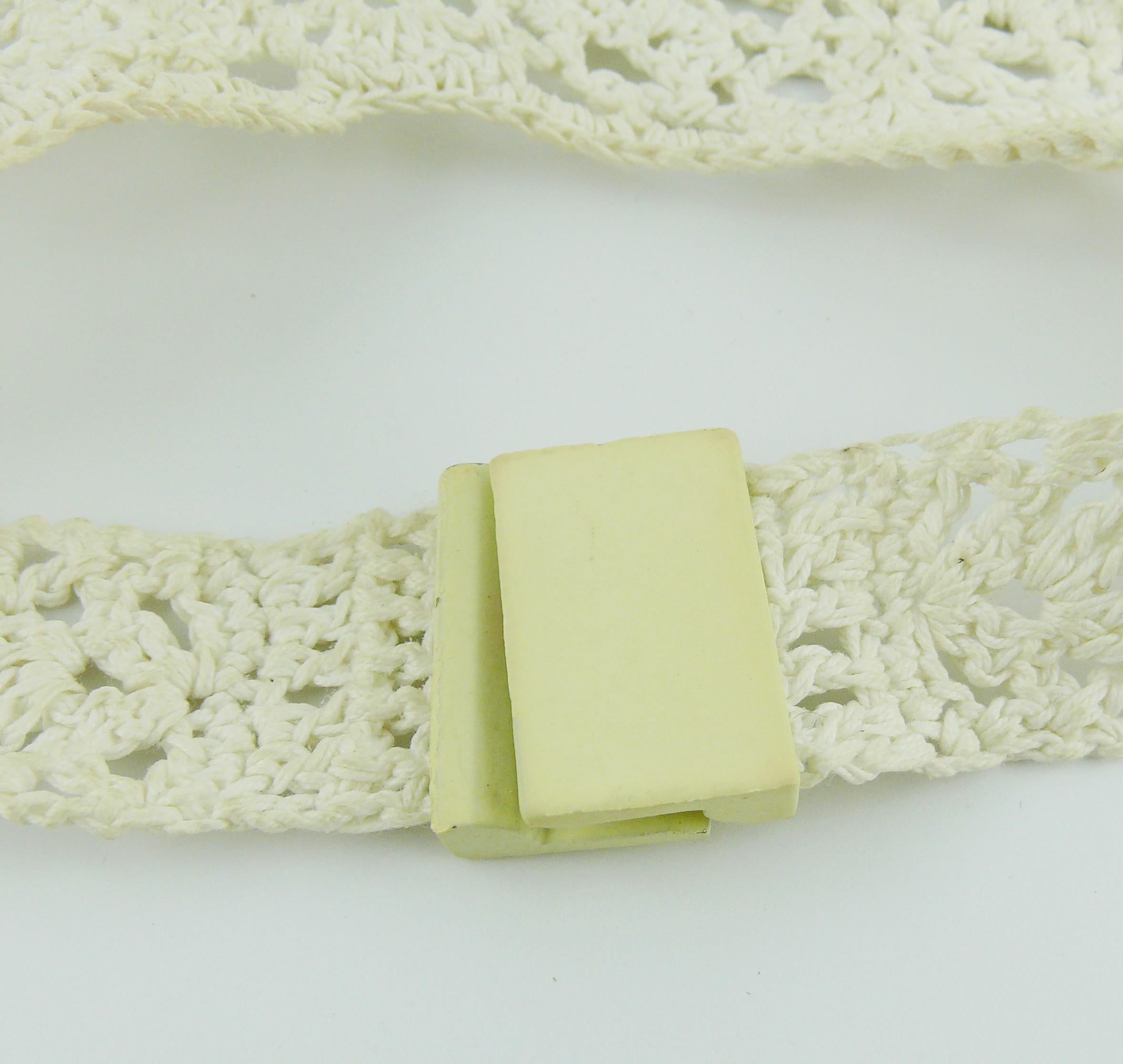 Jean Paul Gaultier White Crochet Knit Beaded Choker Necklace 5