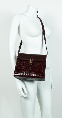 Yves Saint Laurent YSL Vintage Croc Embossed Leather Bag Clutch