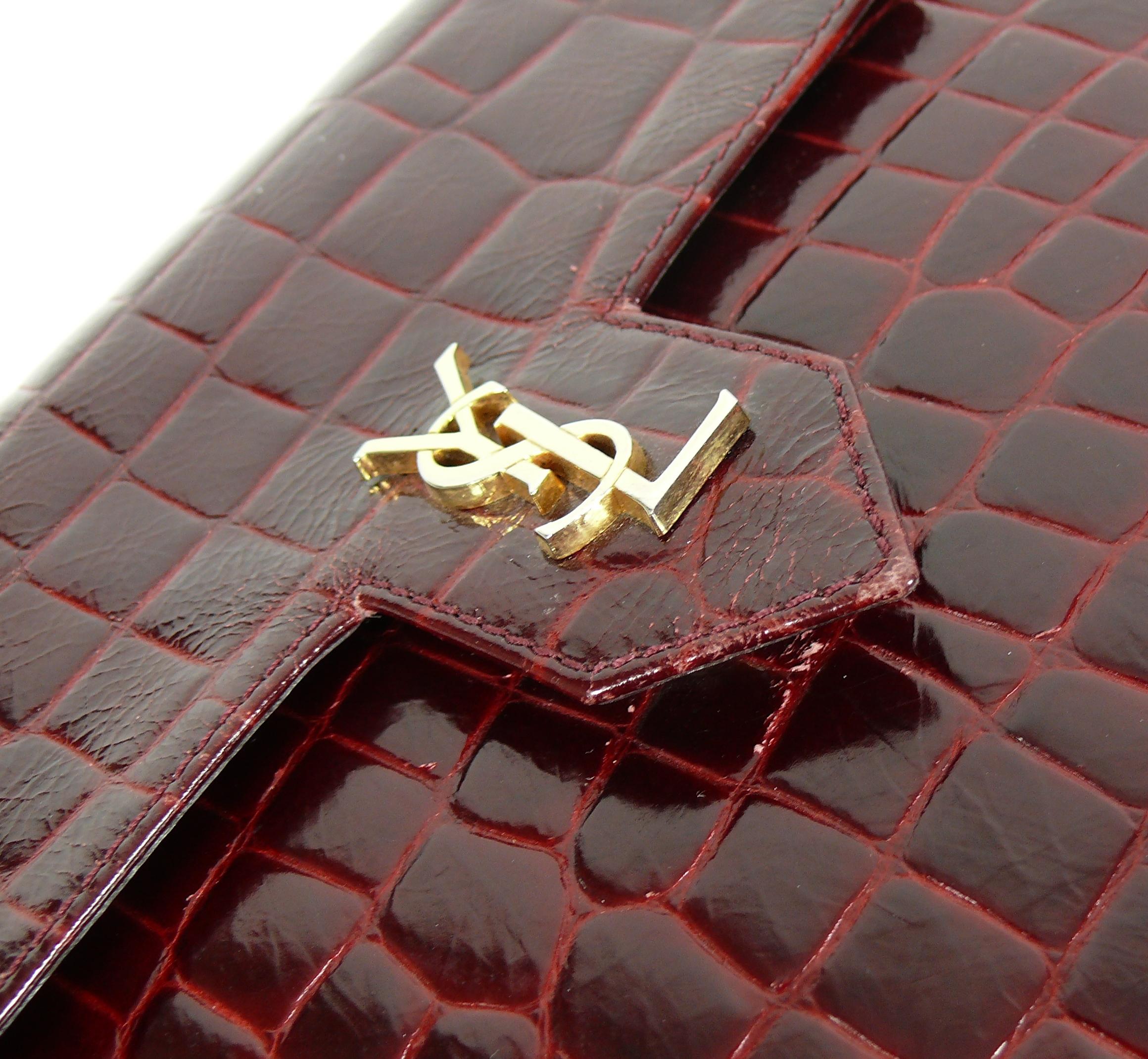 Yves Saint Laurent YSL Vintage Croc Embossed Leather Bag Clutch 11