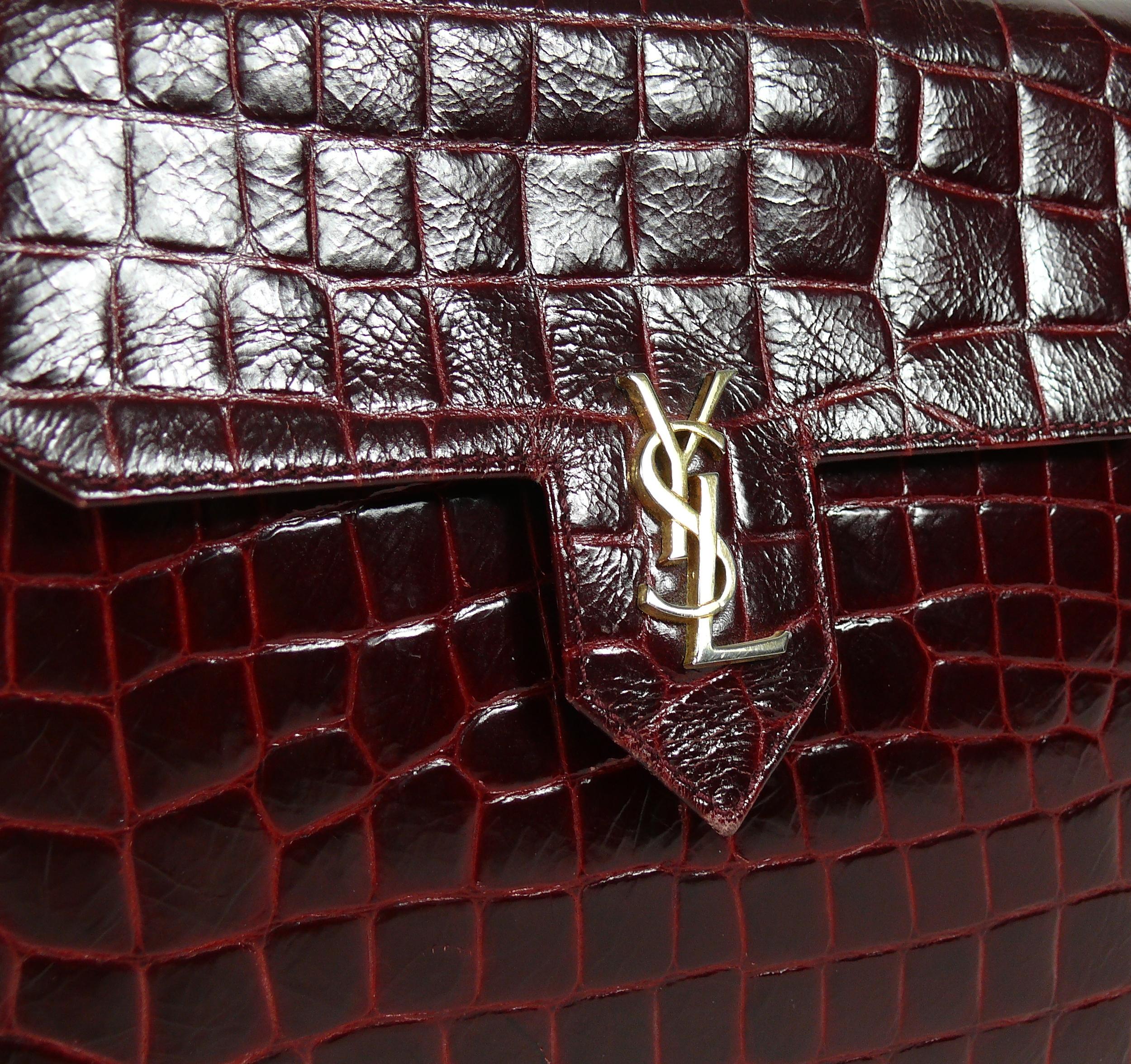 Yves Saint Laurent YSL Vintage Croc Embossed Leather Bag Clutch 10