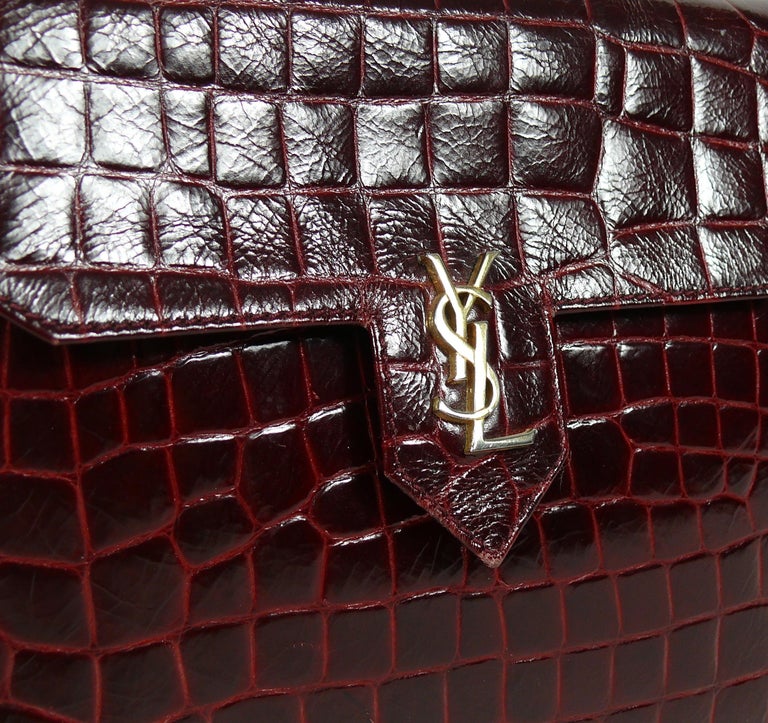 Yves Saint Laurent YSL Crocodile Embossed Black Patent Bag at 1stDibs