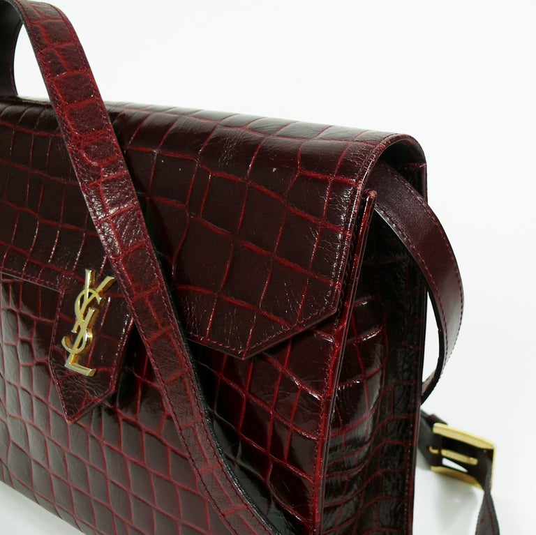 Yves Saint Laurent YSL Vintage Croc Embossed Leather Bag Clutch at