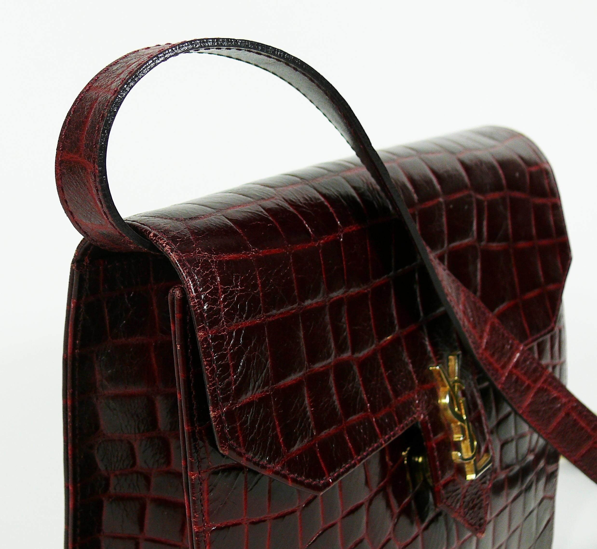 Women's Yves Saint Laurent YSL Vintage Croc Embossed Leather Bag Clutch