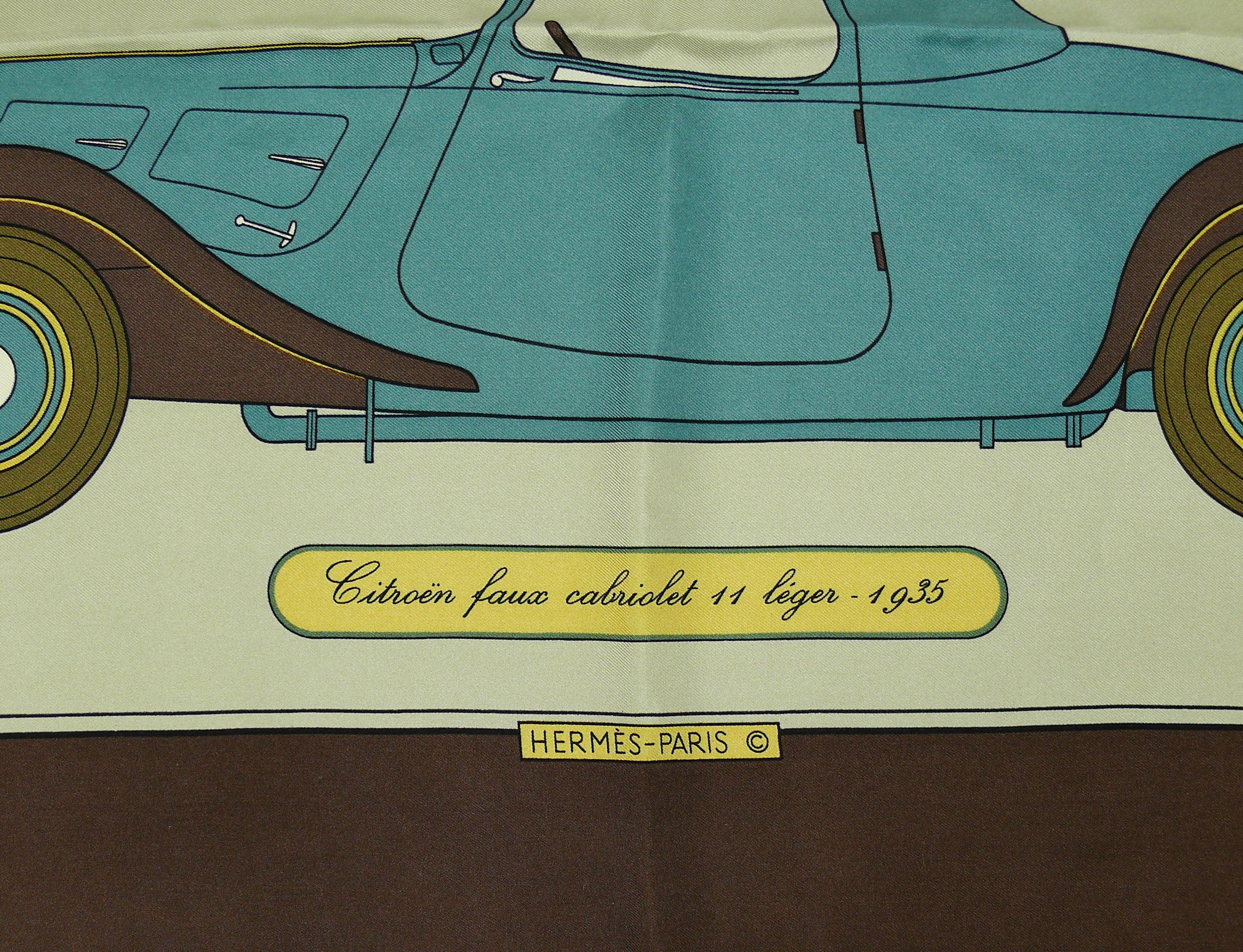 Beige Hermes by Henry d'Origny Vintage Citroën Silk Carre Scarf 
