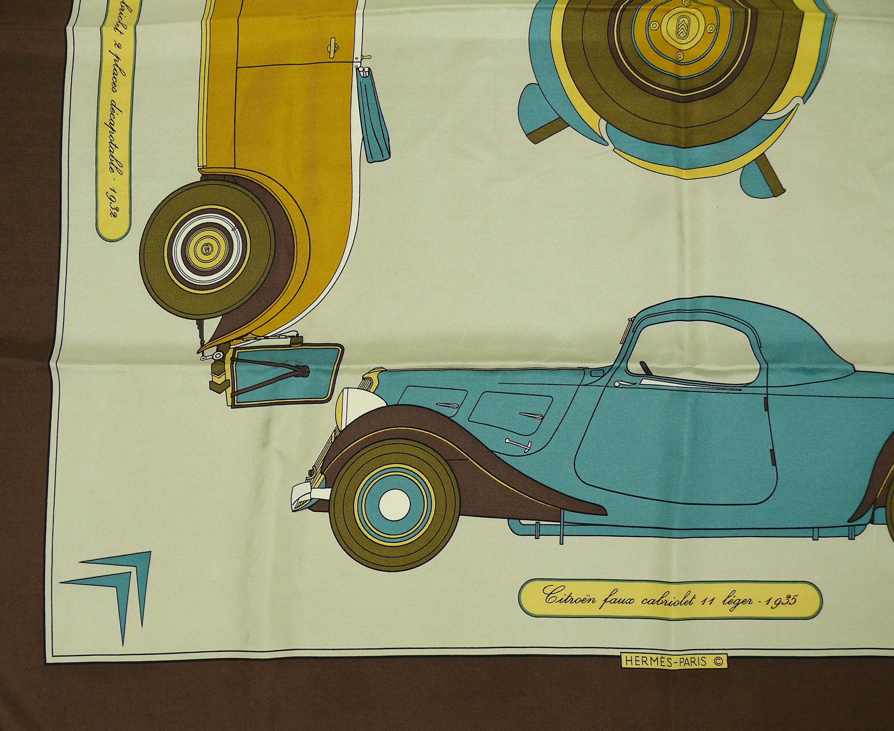 Hermes by Henry d'Origny Vintage Citroën Silk Carre Scarf  In Good Condition In Nice, FR