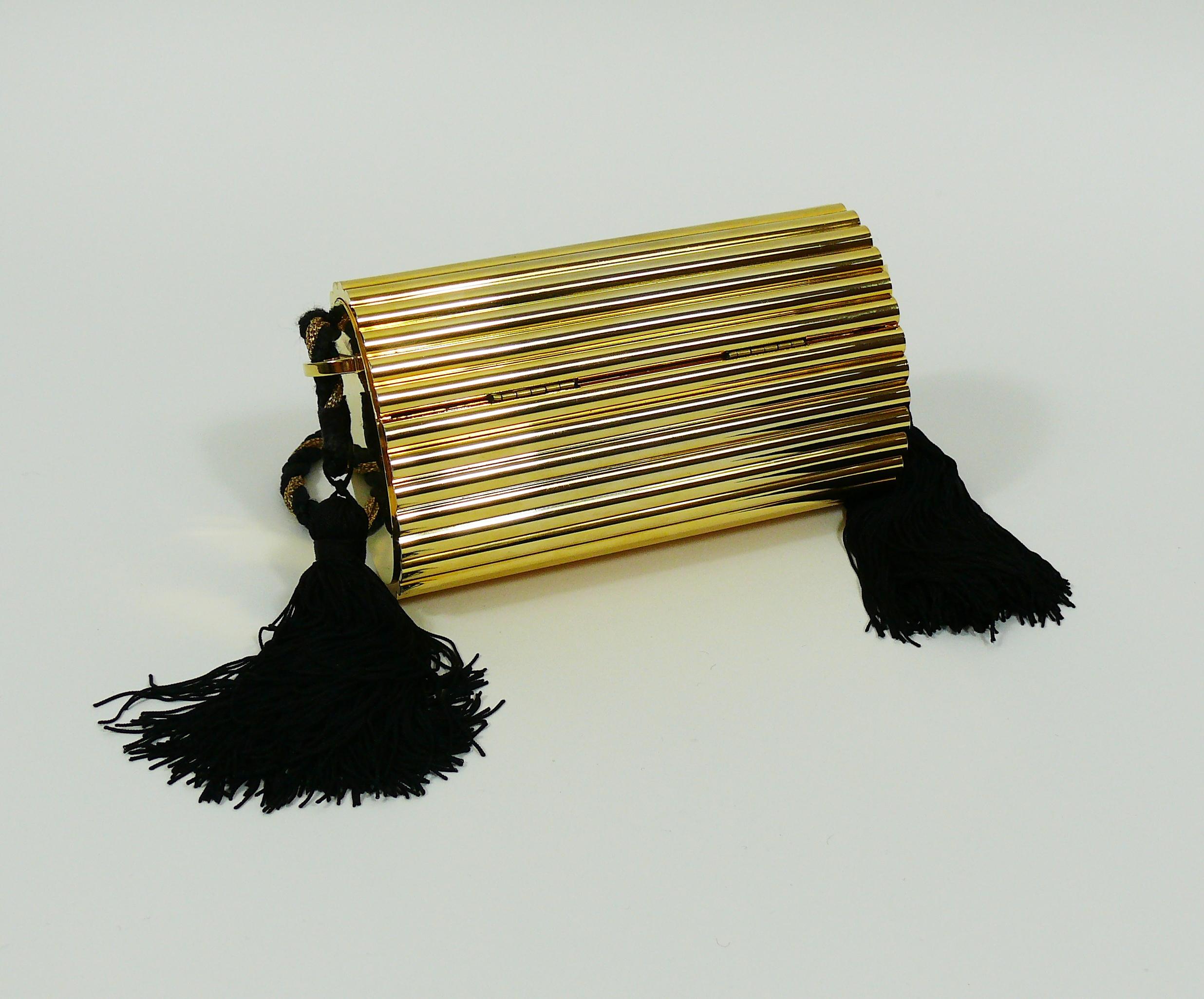 Black Yves Saint Laurent YSL Vintage Gold Tassel Minaudiere