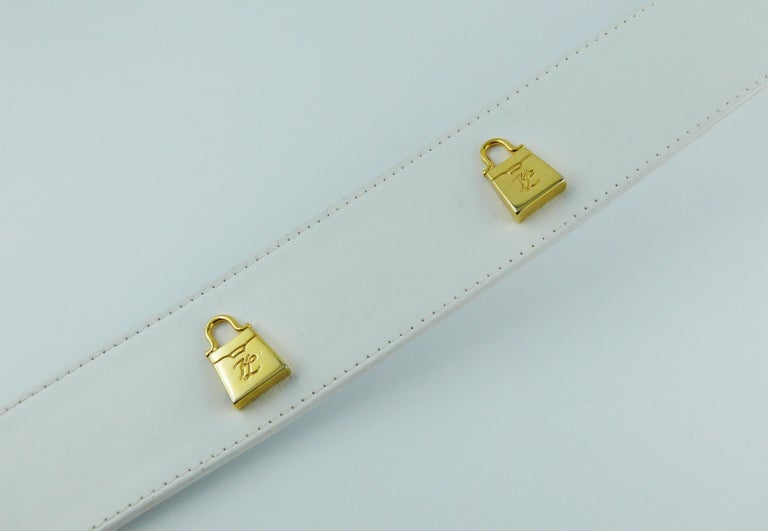 Karl Lagerfeld Vintage White Leather Belt with Gold Toned Handbags For ...