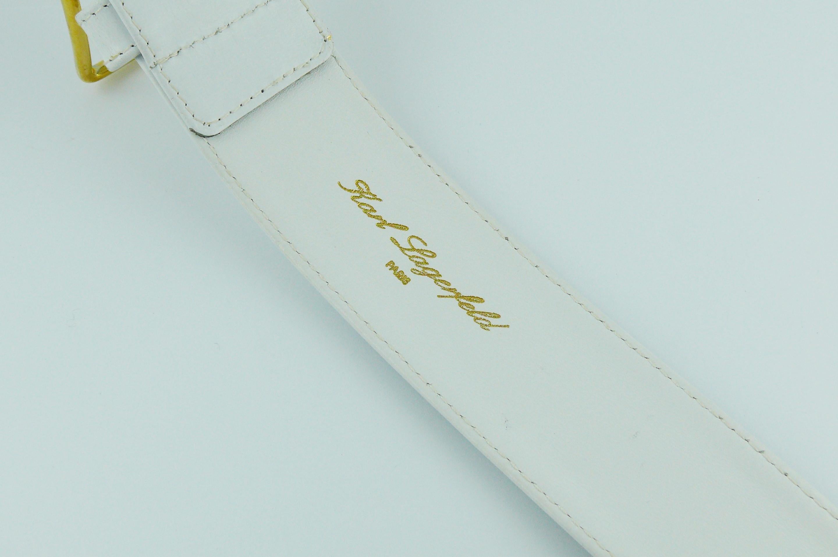 Karl Lagerfeld Vintage White Leather Belt with Gold Toned Handbags For Sale 6