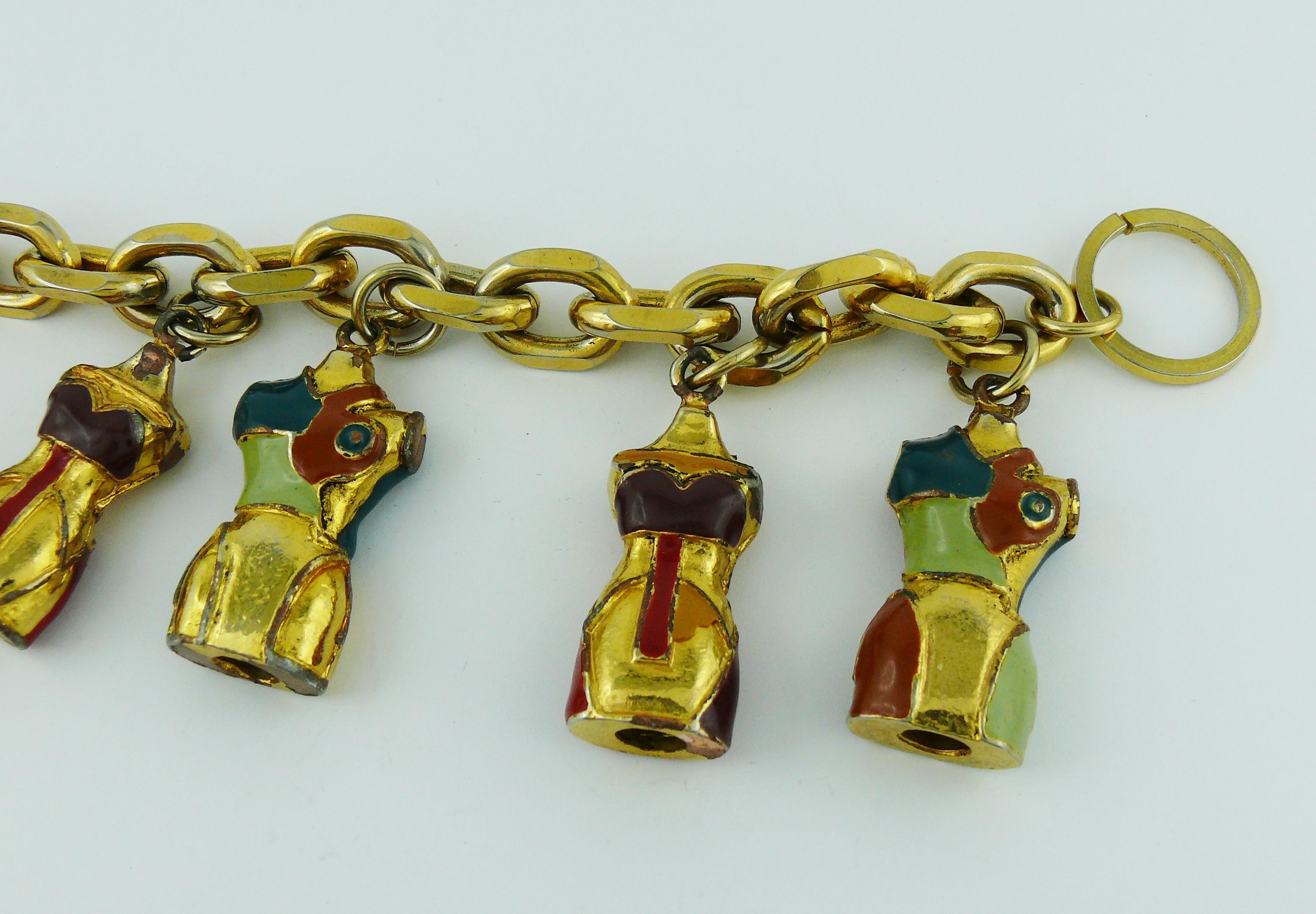 Jean Paul Gaultier Vintage Iconic Enameled Bust Charm Bracelet In Fair Condition For Sale In Nice, FR