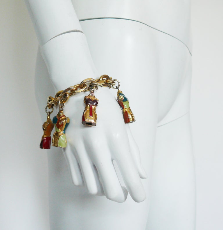 Jean Paul Gaultier Vintage Iconic Enameled Bust Charm Bracelet For Sale