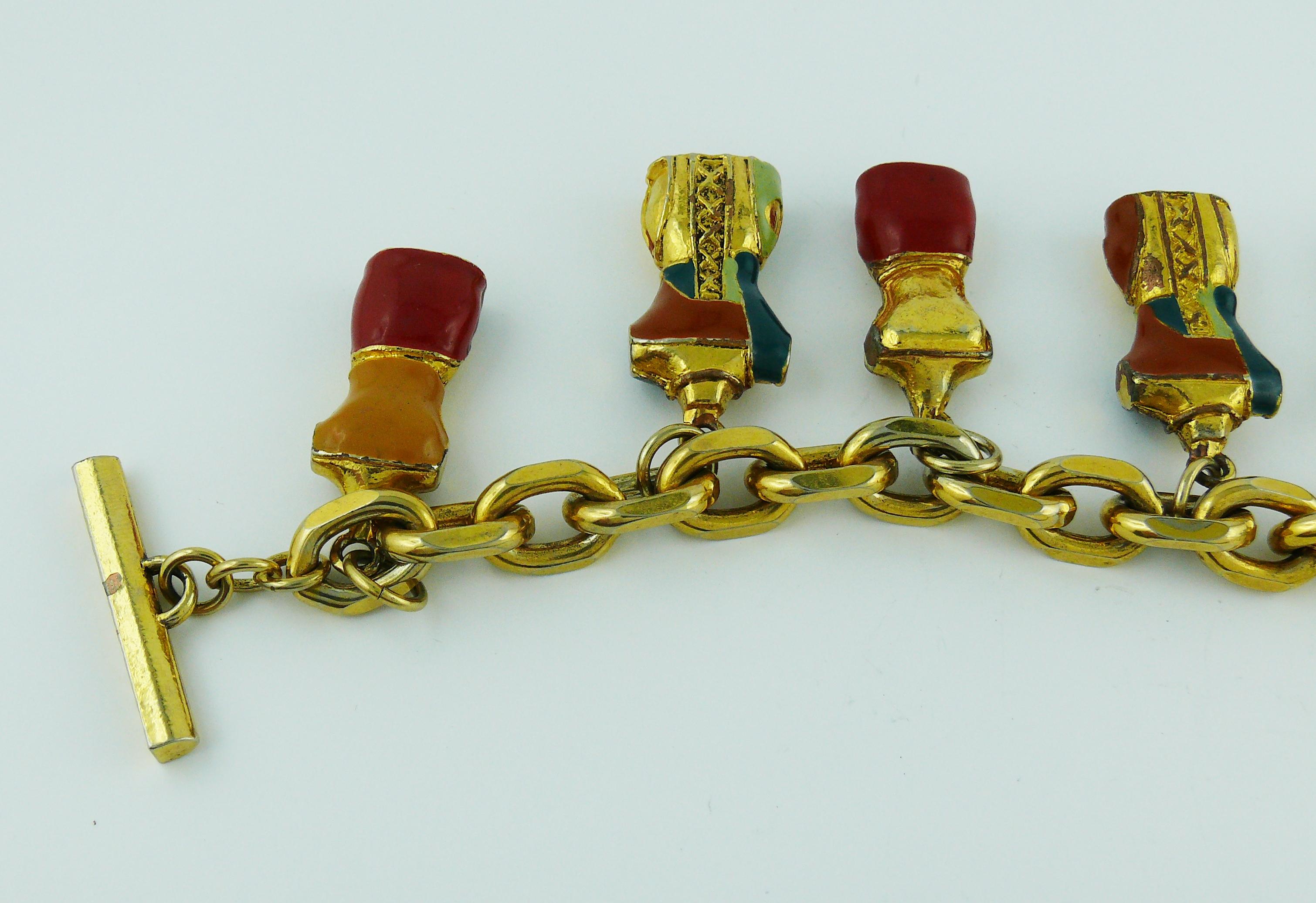 Jean Paul Gaultier Vintage Iconic Enameled Bust Charm Bracelet For Sale 2