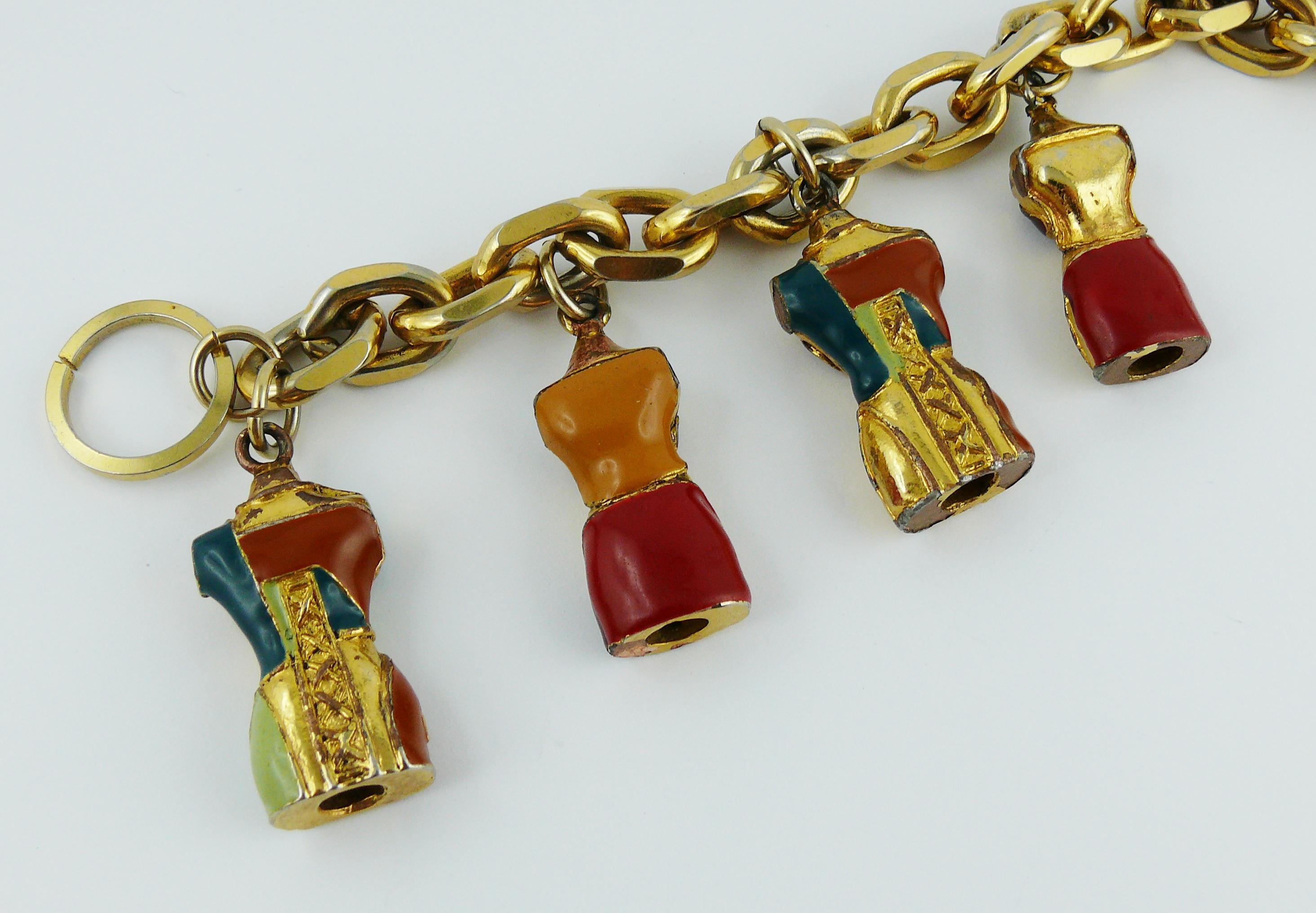 Jean Paul Gaultier Vintage Iconic Enameled Bust Charm Bracelet For Sale 1