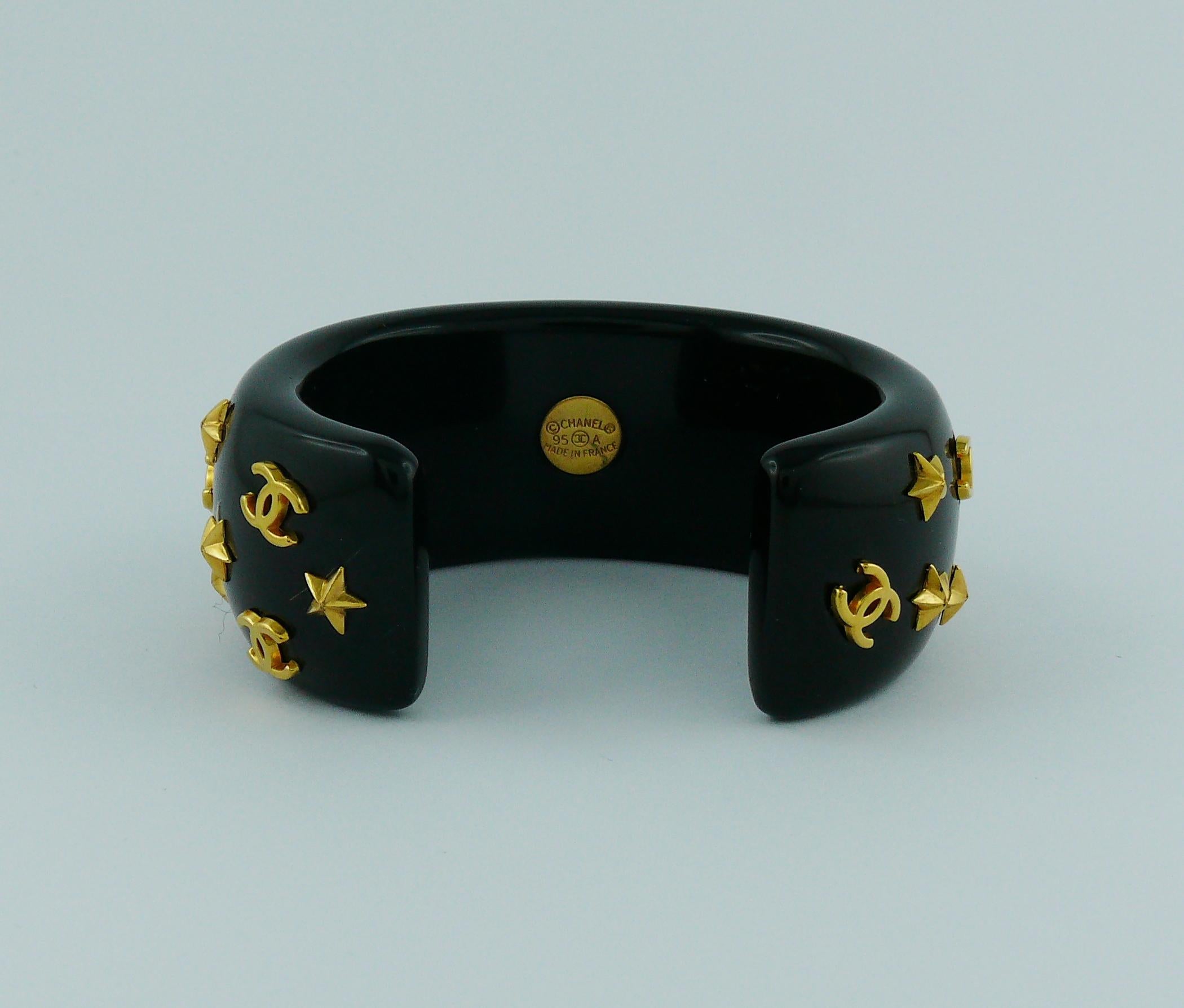 Women's Chanel Vintage 1995 Iconic Star CC Black Resin Cuff Bracelet