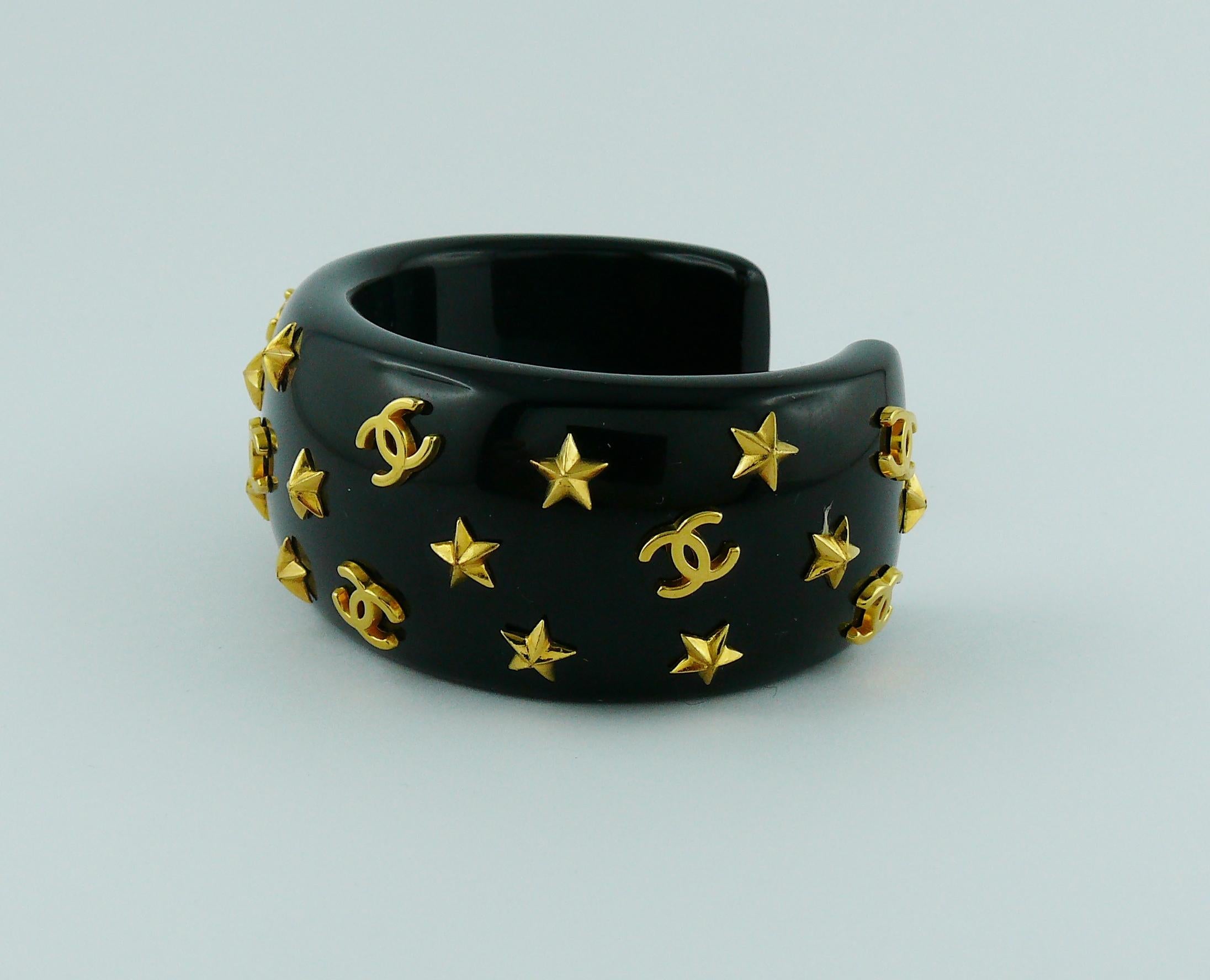 Chanel Vintage 1995 Iconic Star CC Black Resin Cuff Bracelet 1