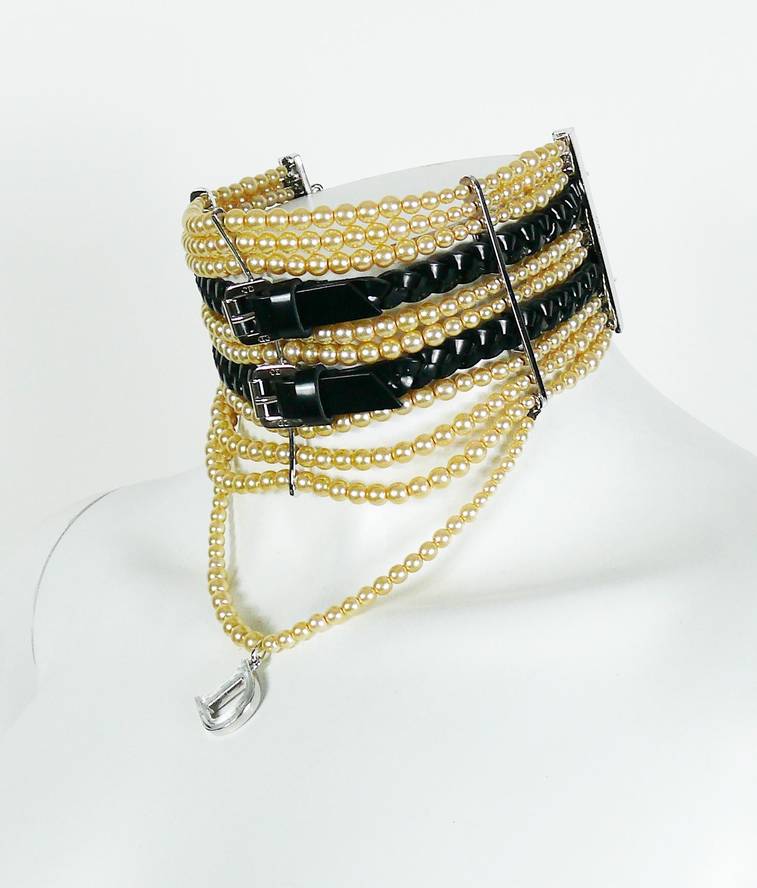 Christian Dior by John Galliano Masai Beaded Leather Buckle Choker Necklace 2