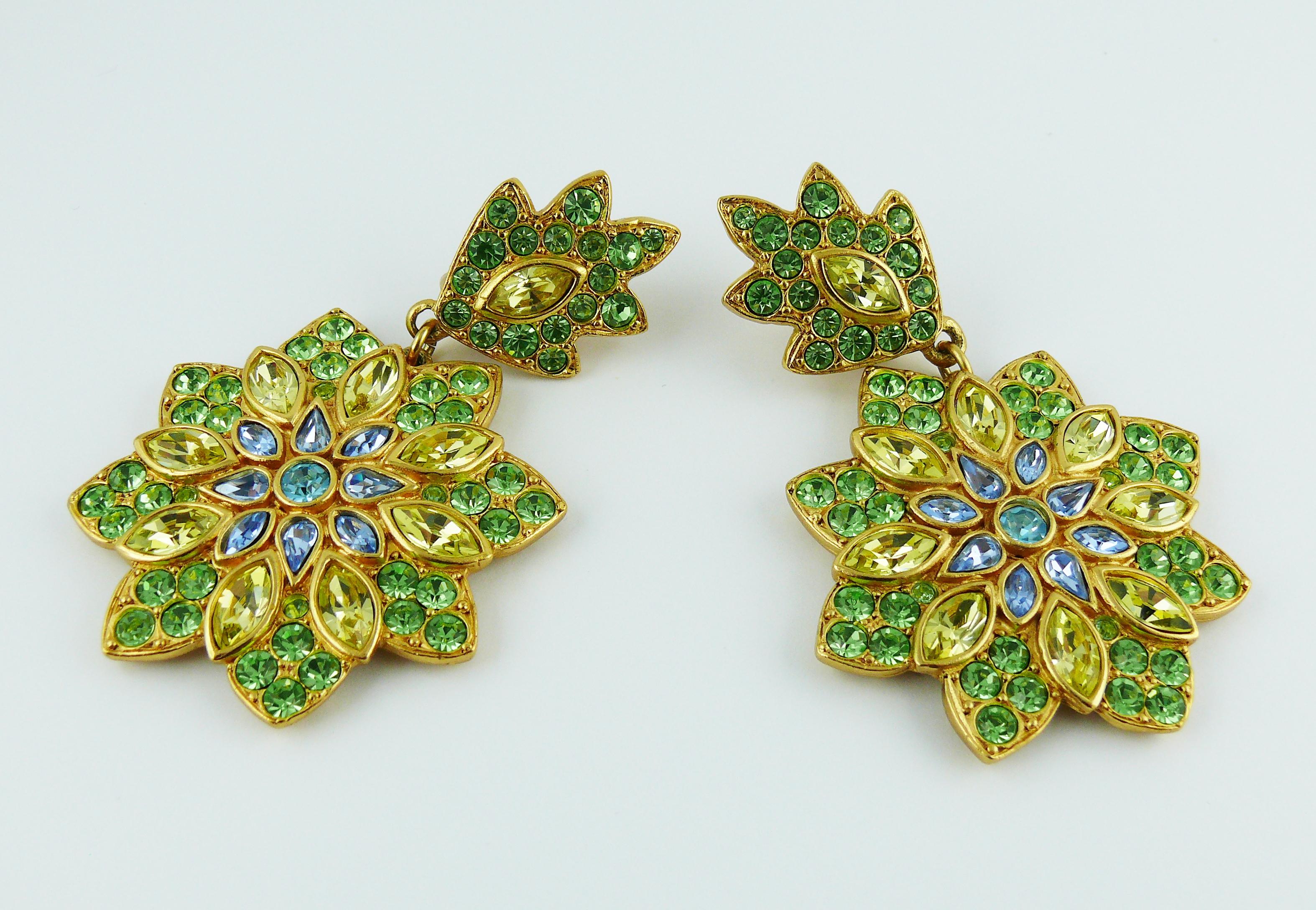 Yves Saint Laurent YSL Vintage Jewelled Flower Dangling Earrings 1