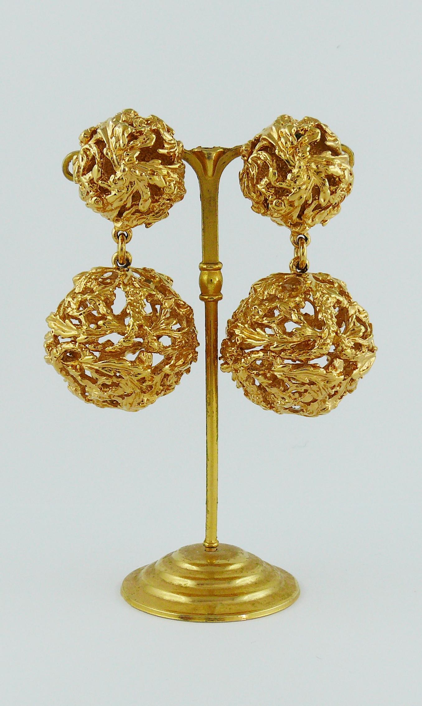 Women's Yves Saint Laurent YSL Vintage Gold Toned Ball Dangling Earrings