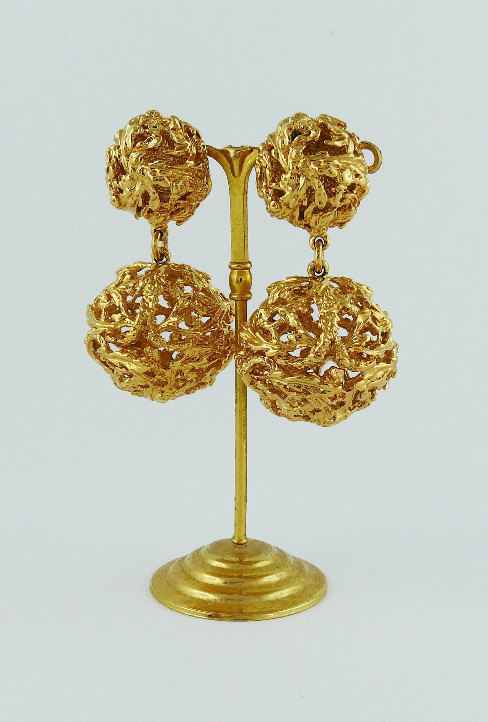 Yves Saint Laurent YSL Vintage Gold Toned Ball Dangling Earrings 1