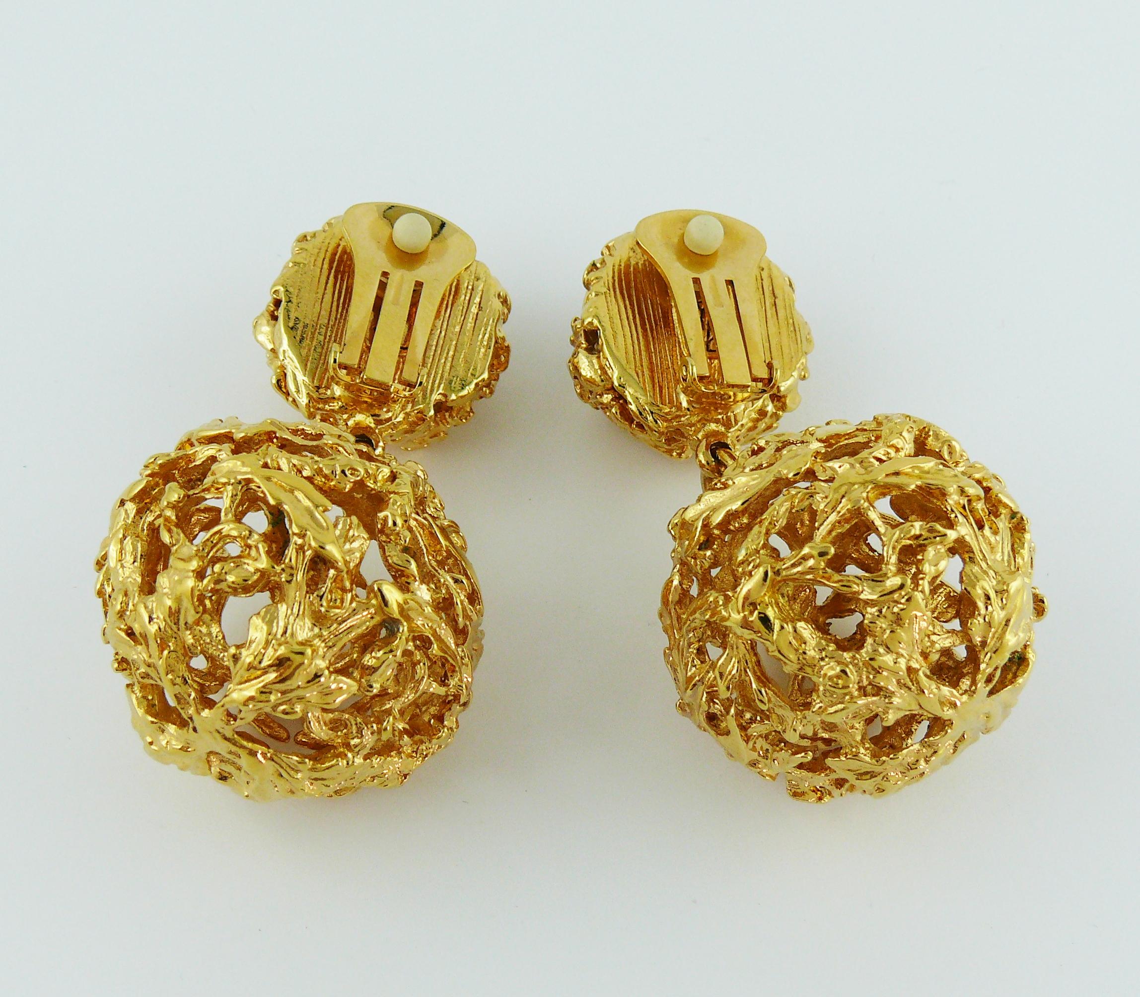 Yves Saint Laurent YSL Vintage Gold Toned Ball Dangling Earrings 2