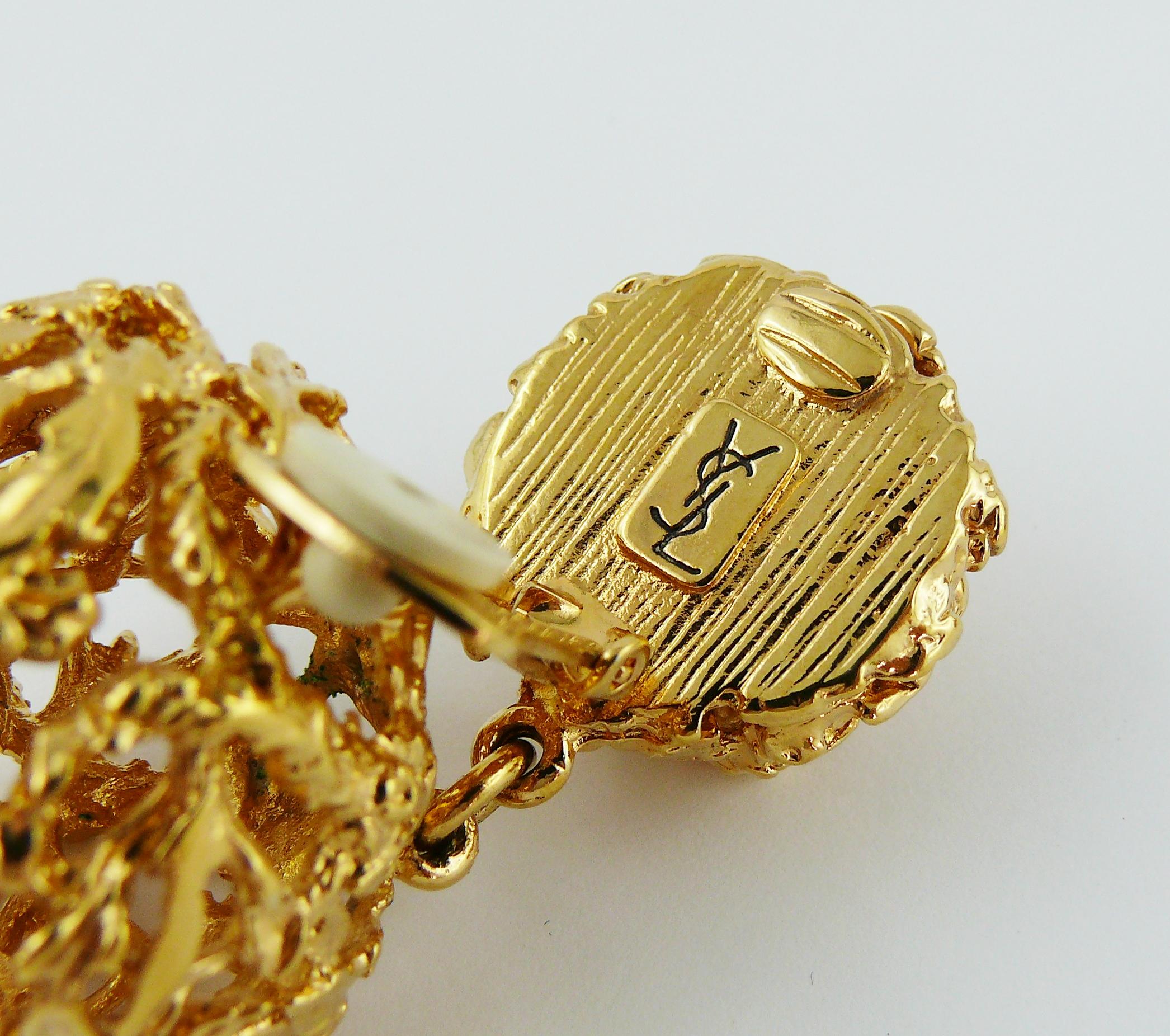 Yves Saint Laurent YSL Vintage Gold Toned Ball Dangling Earrings 3