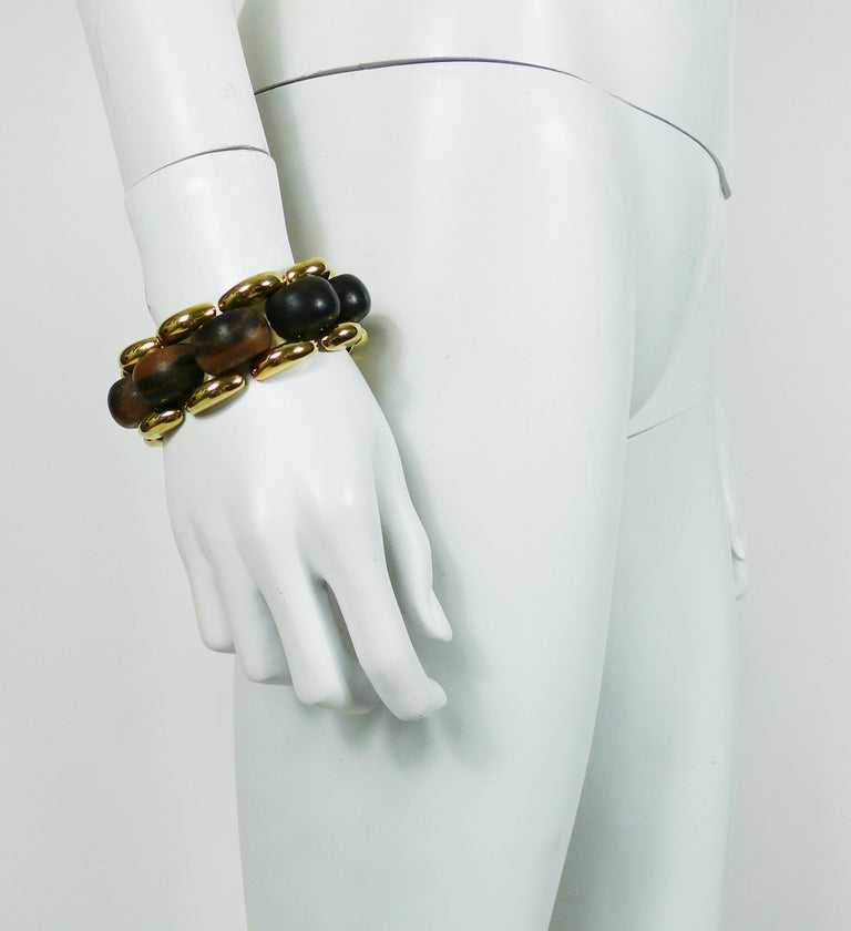 Yves Saint Laurent YSL Vintage Gold Toned and Wood Bold Link