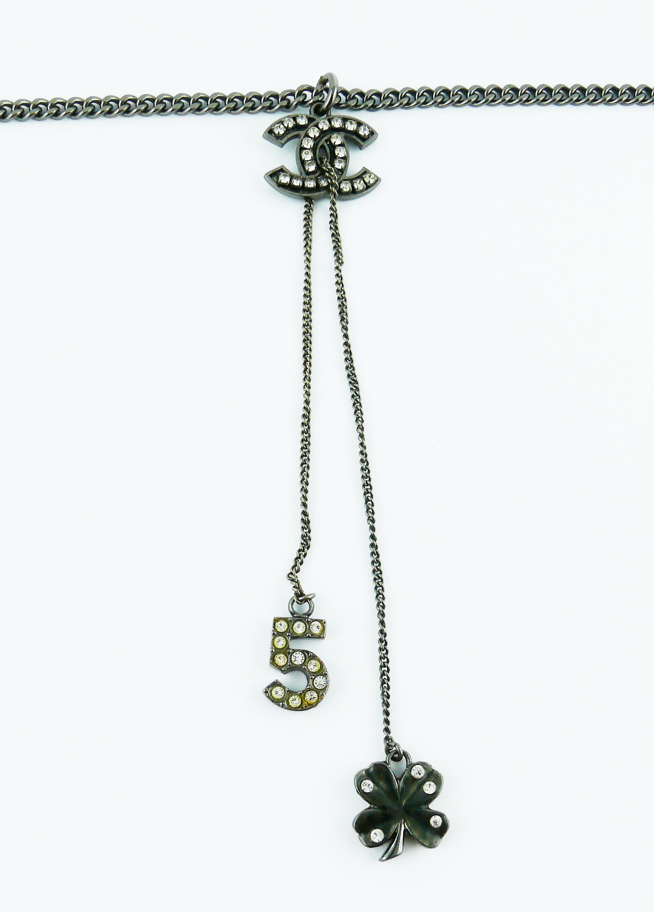 Chanel Ruthenium CC Pendant Necklace with N°5 and Clover 1