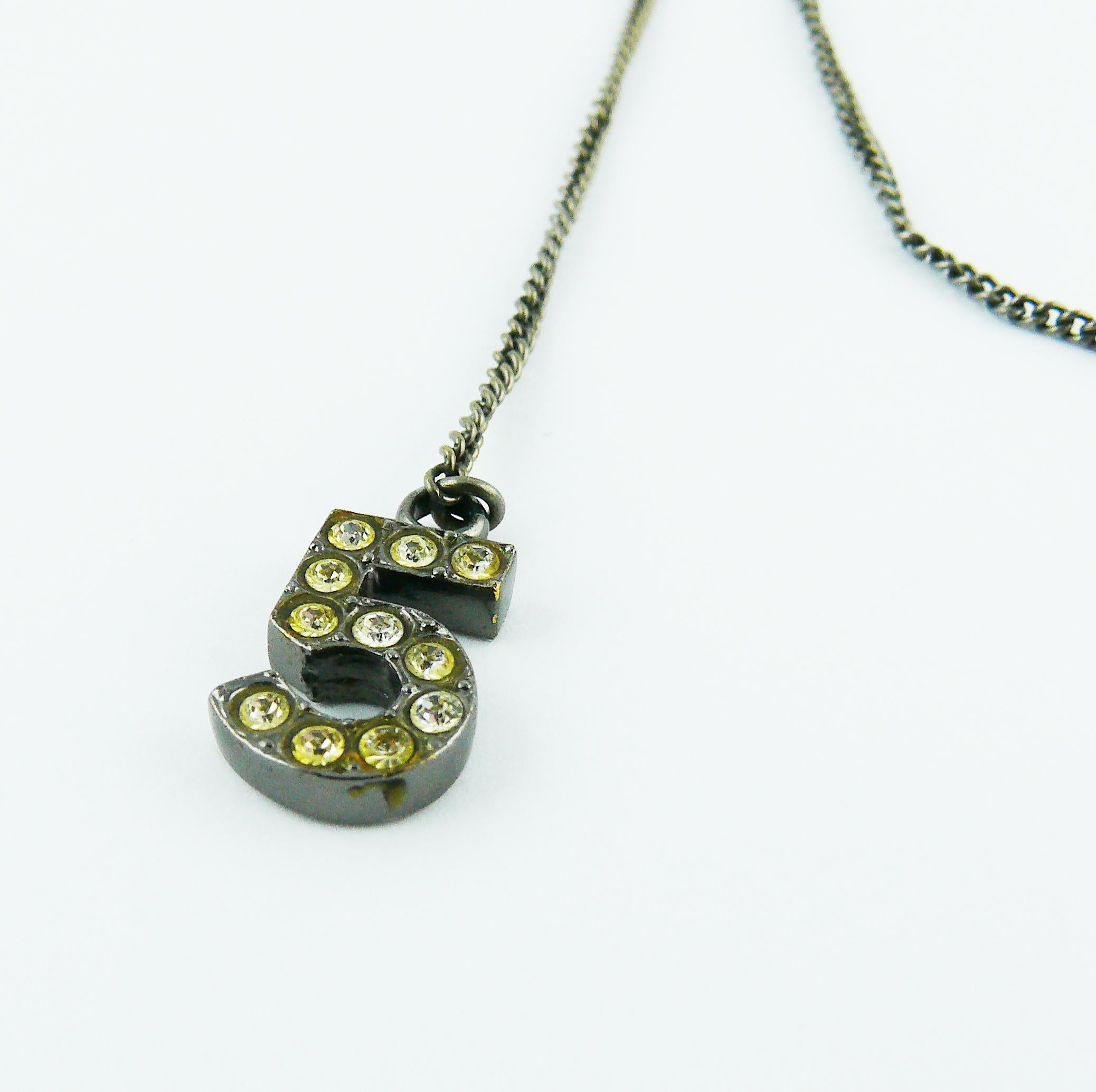 Chanel Ruthenium CC Pendant Necklace with N°5 and Clover 4