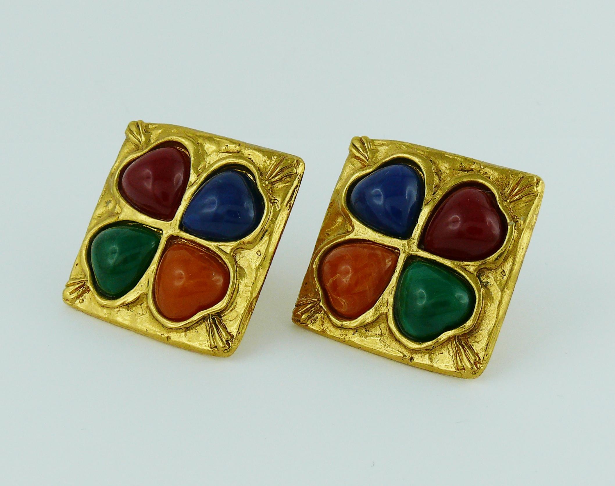 Yves Saint Laurent YSL Vintage Multicolored Resin Heart Clip-On Earrings 1