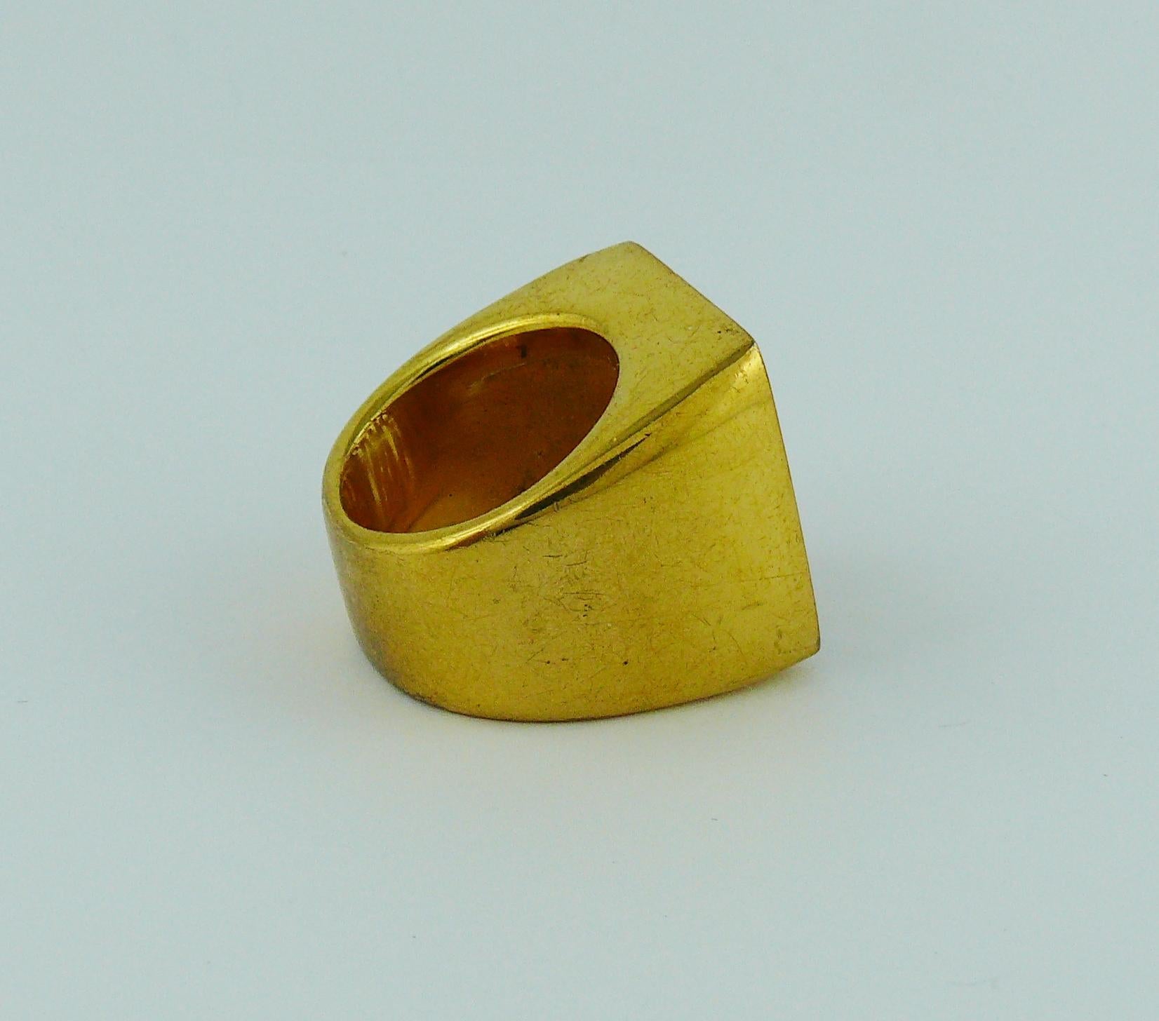 Women's or Men's Yves Saint Laurent YSL Vintage Gold Toned Signet Ring Size 7
