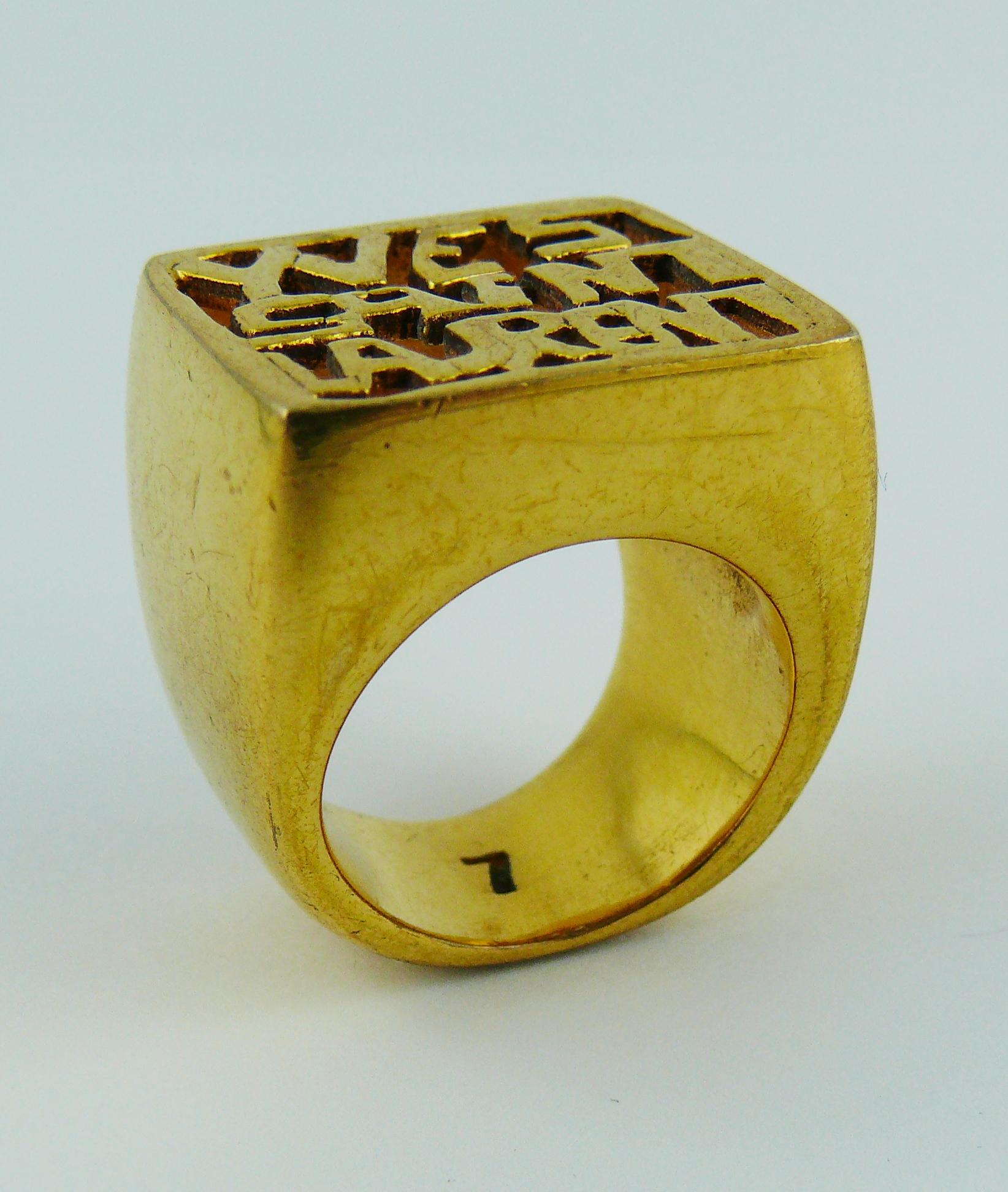 Yves Saint Laurent YSL Vintage Gold Toned Signet Ring Size 7 1