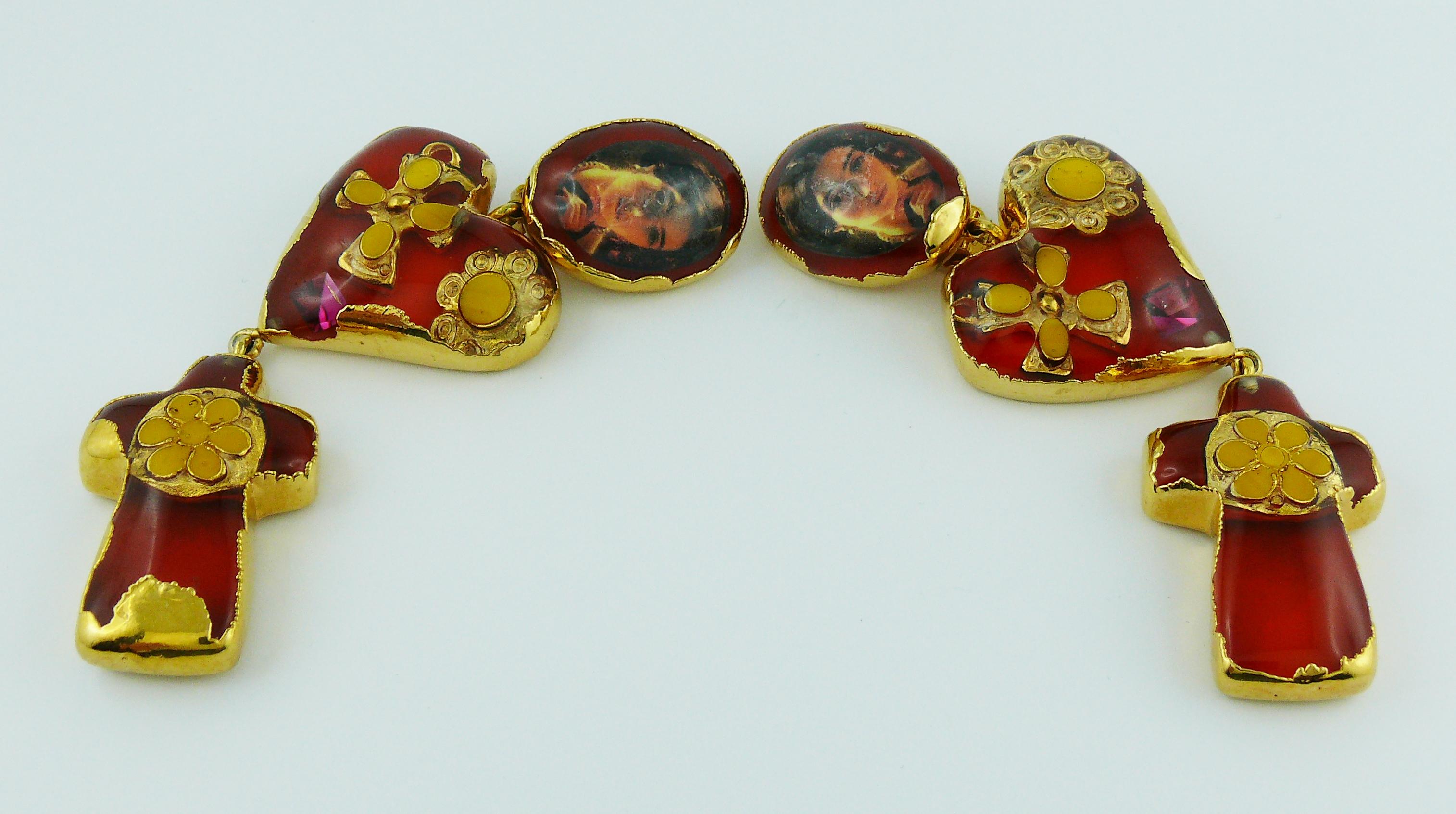 Christian Lacroix Vintage Massive Baroque Resin Inlaid Dangling Earrings In Excellent Condition In Nice, FR