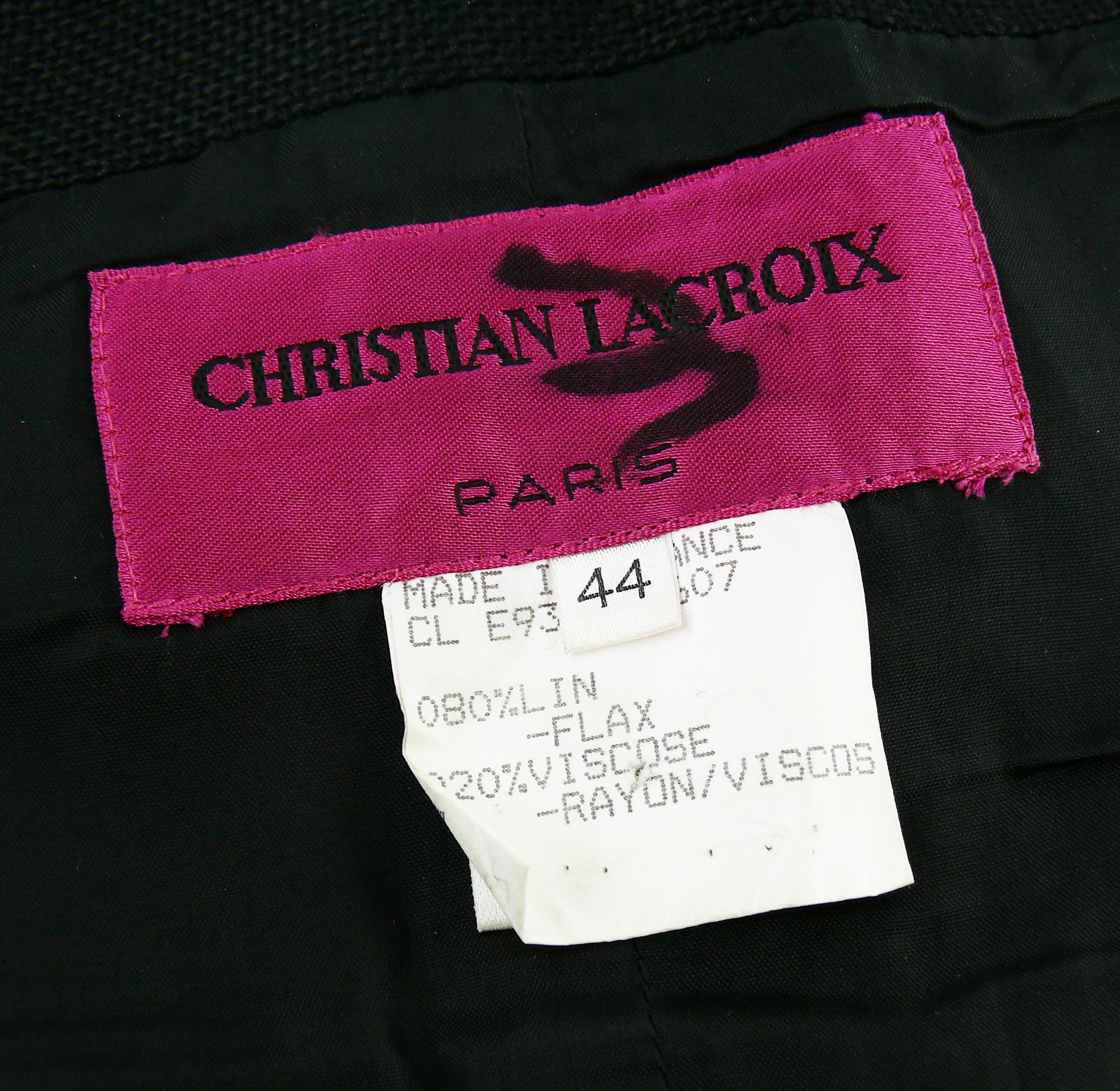 Christian Lacroix Vintage Embroidered Black Linen Bustier Top, 1990s  2