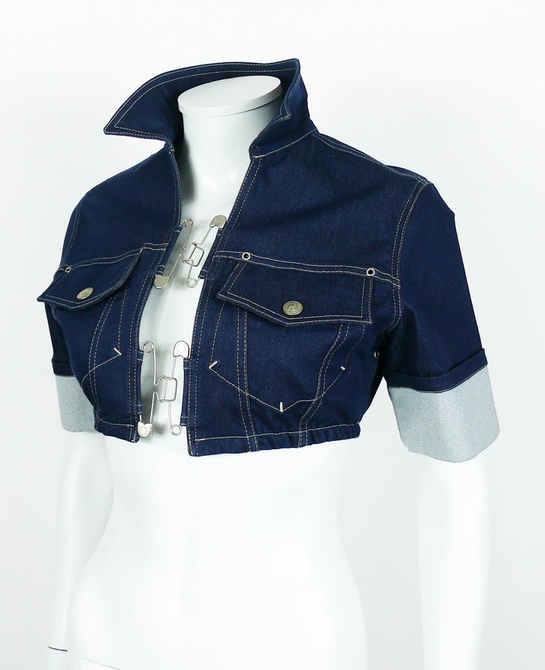 Jean Paul Gaultier Vintage Denim and Safety Pin Crop Top 2