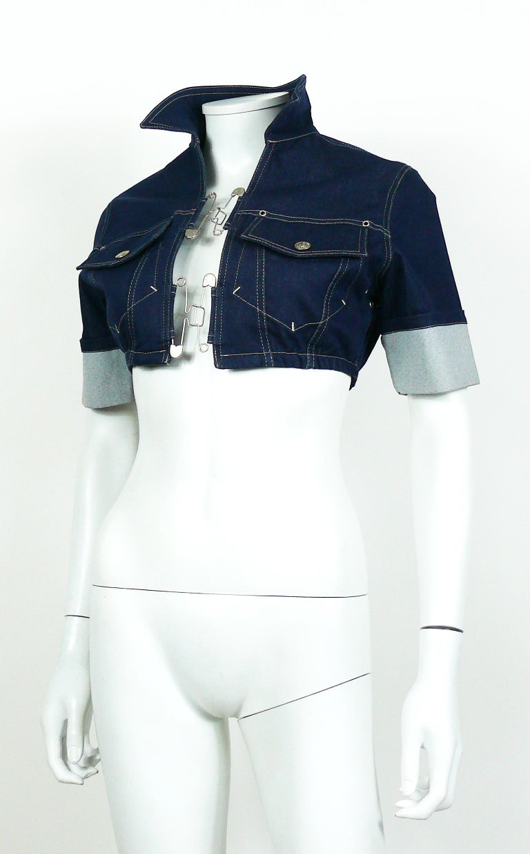 Jean Paul Gaultier Vintage Denim and Safety Pin Crop Top 1