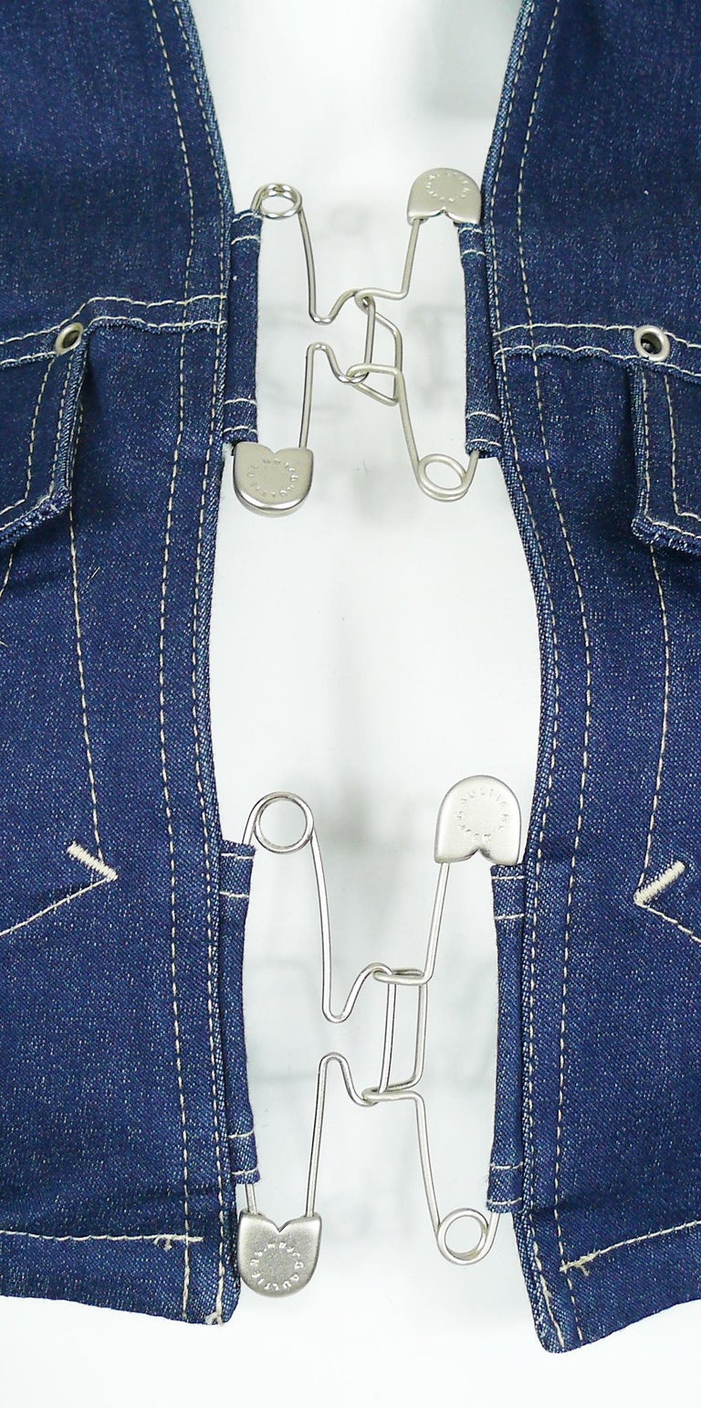 Jean Paul Gaultier Vintage Denim and Safety Pin Crop Top at