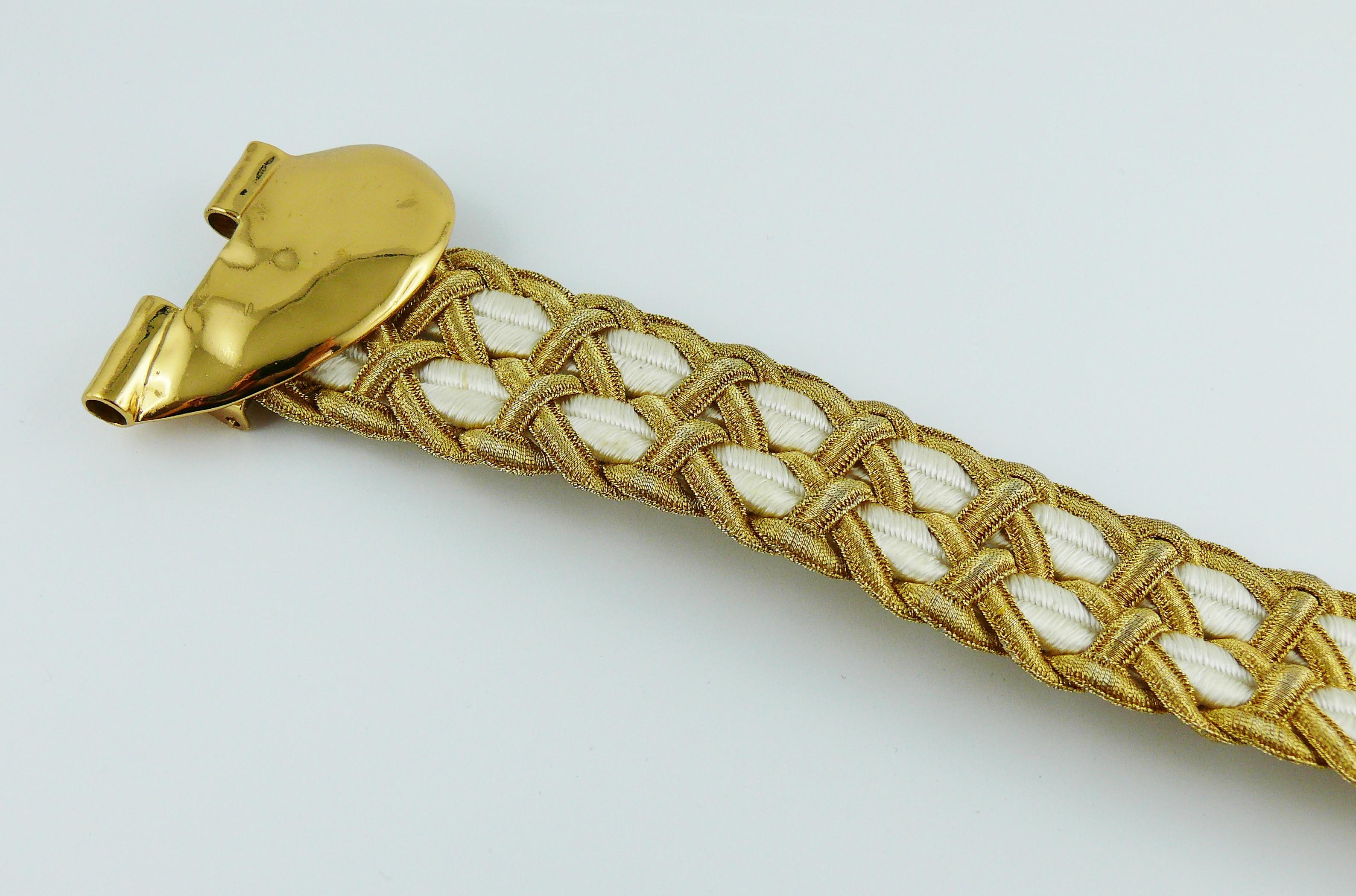 Brown Yves Saint Laurent YSL Vintage Gold Toned Heart Belt For Sale