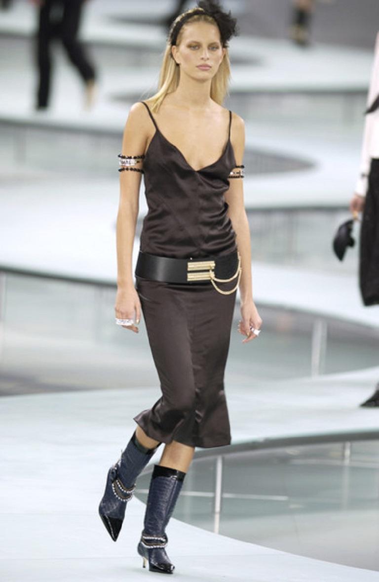 Chanel Spring 2002 Black Leather Sliding Chain Lock Runway Belt For ...