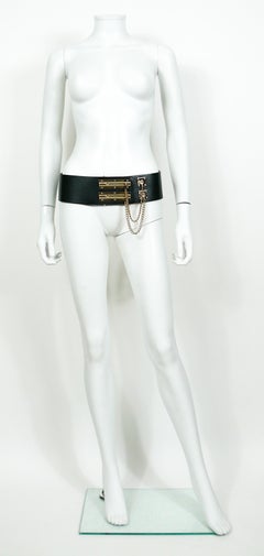 Chanel Spring 2002 Black Leather Sliding Chain Lock Runway Belt