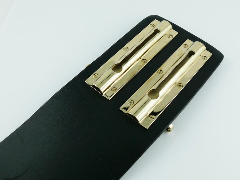 Chanel Spring 2002 Black Leather Sliding Chain Lock Runway Belt